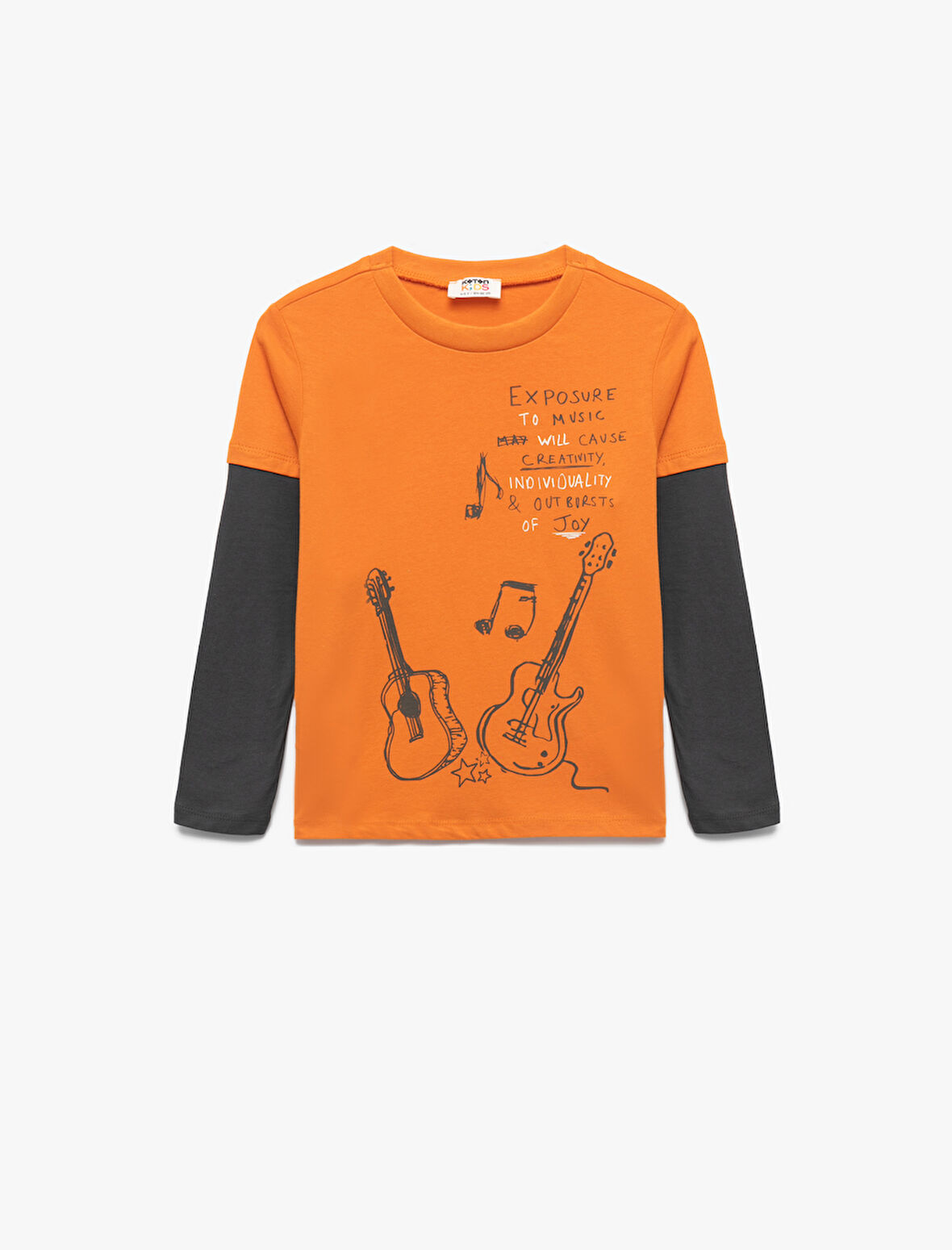 Pamuklu Uzun Kollu Bisiklet Yaka Baskılı Tişört