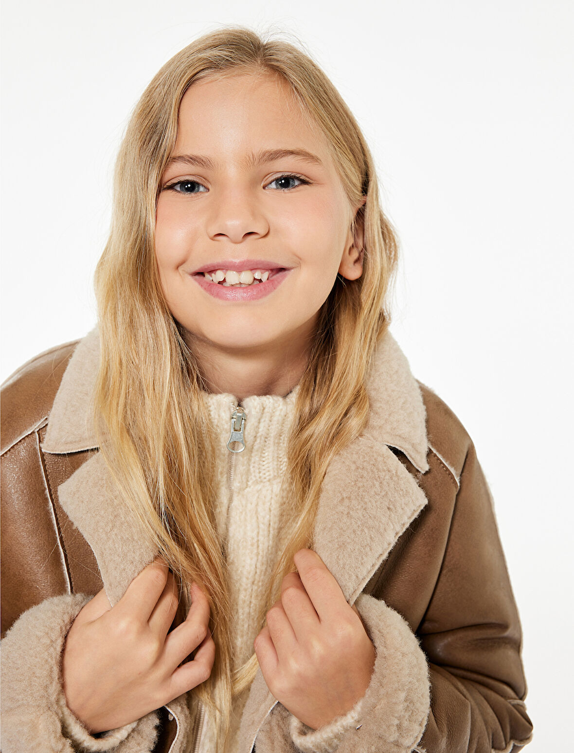 Suni Kürklü Peluş Yaka Kruvaze Uzun Suni Deri Kaban