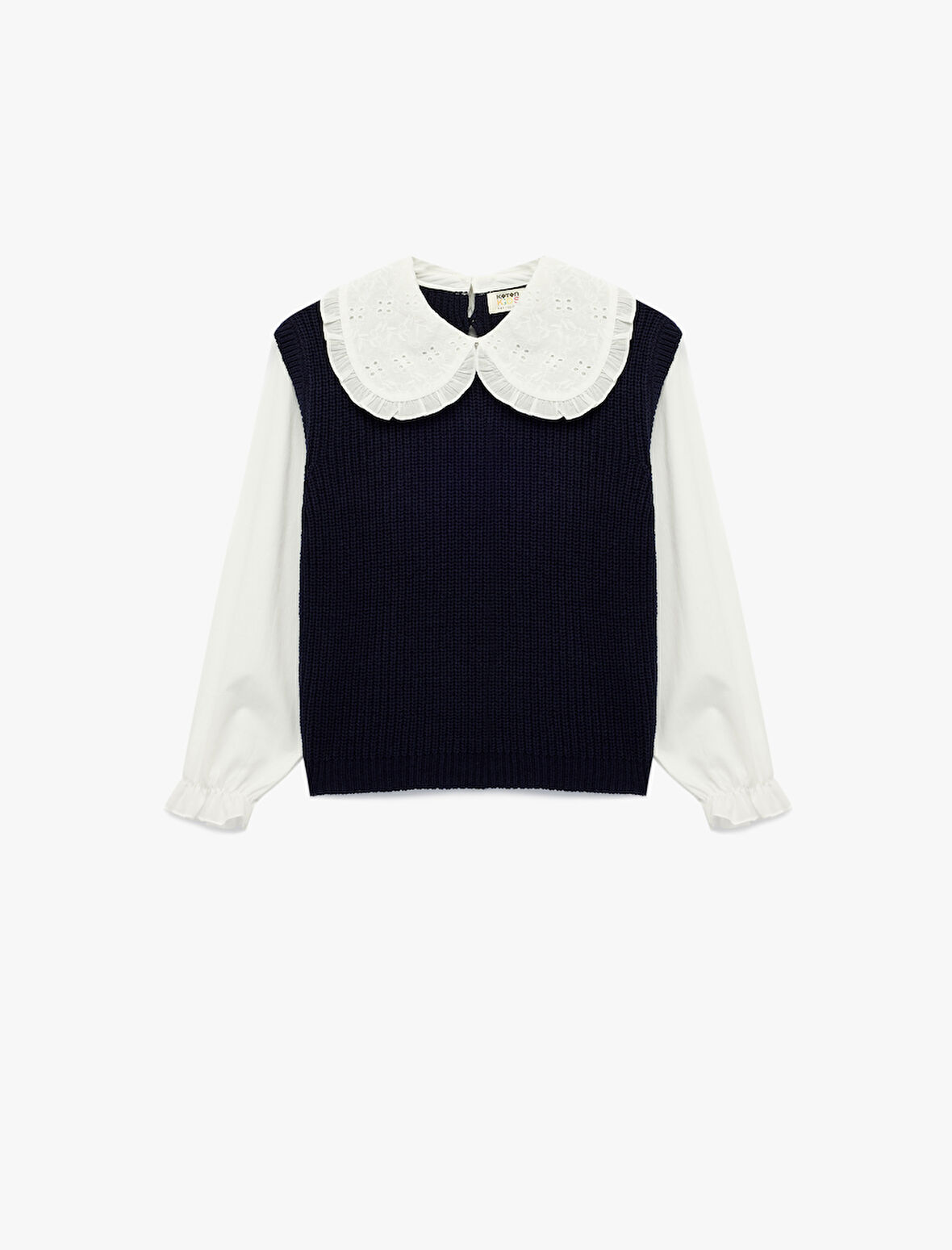 Uzun Kollu Bebe Yaka Brodeli Triko Kazak