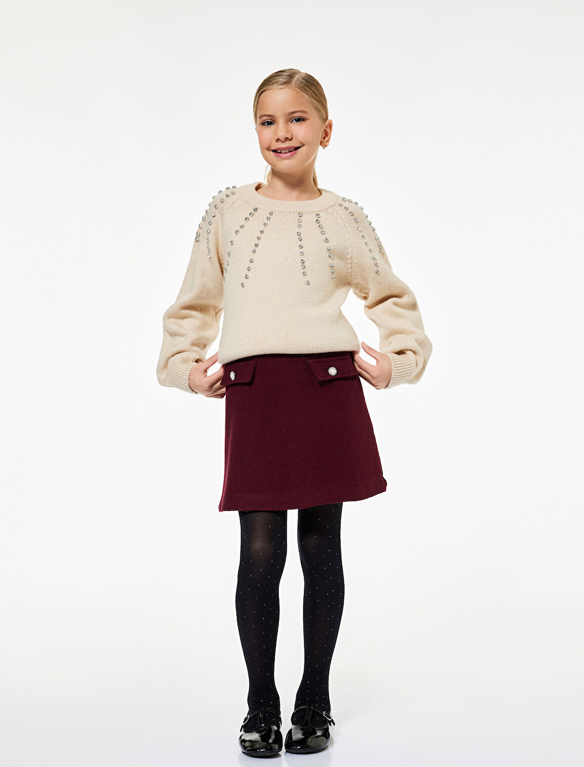 Taş Detaylı Uzun Kollu Bisiklet Yaka Triko Kazak