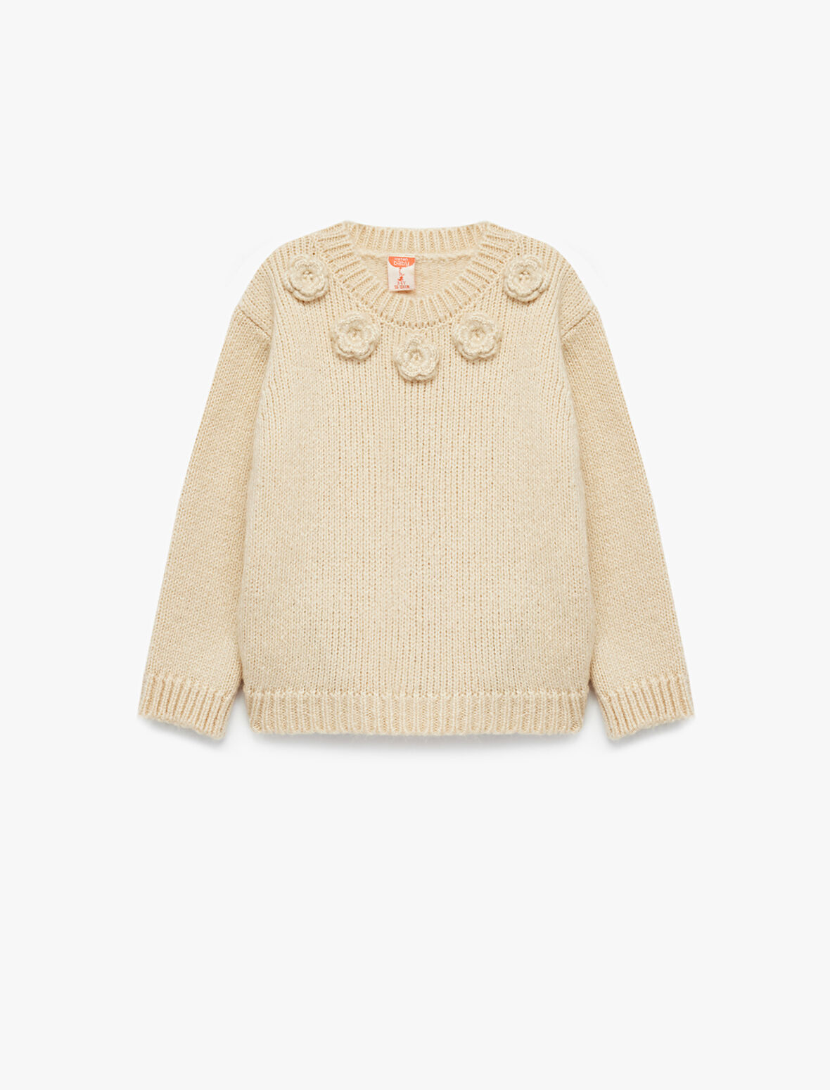 Aplike Gül Detaylı Uzun Kollu Bisiklet Yaka Triko Kazak