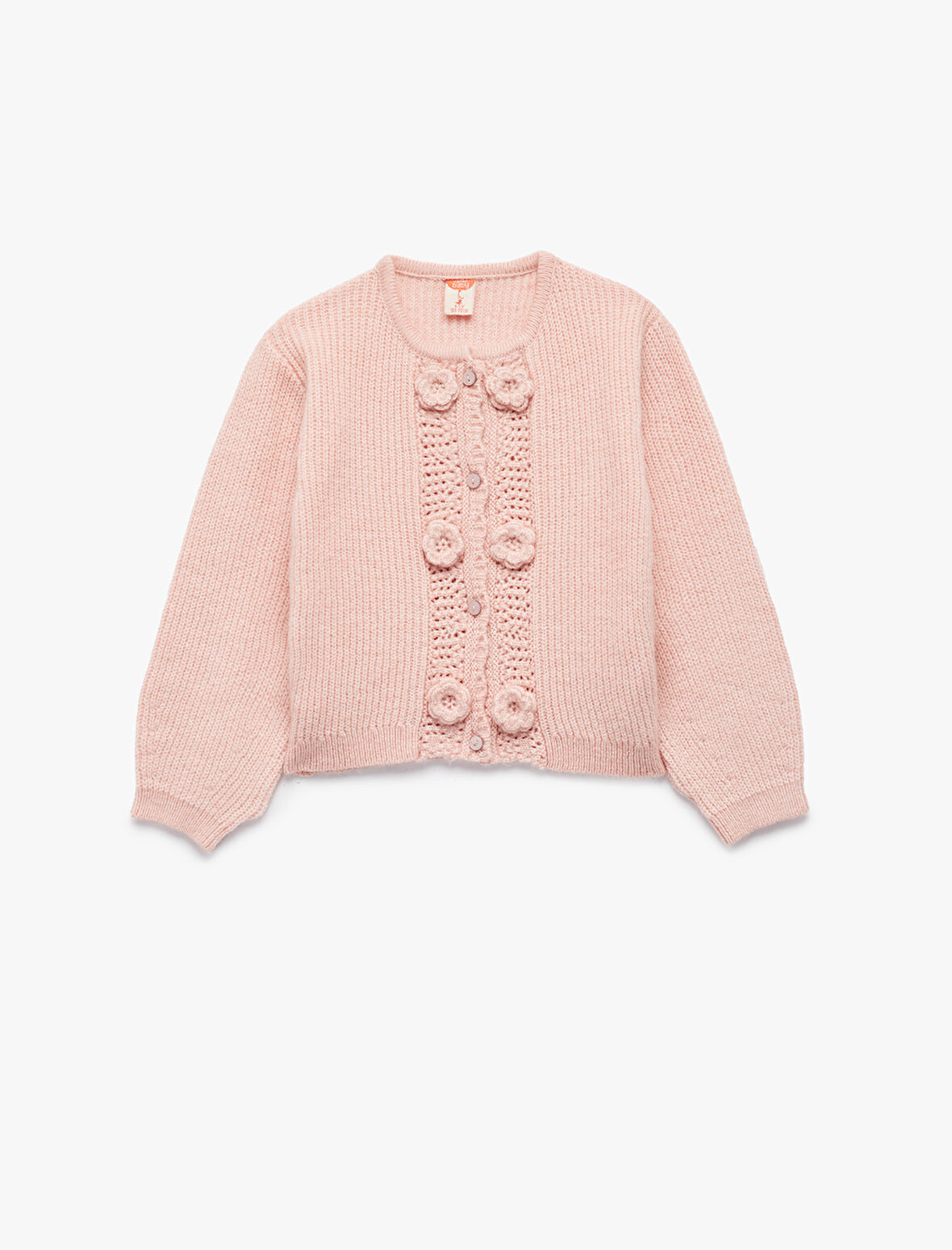 Aplike Gül Detaylı Uzun Kollu Bisiklet Yaka Düğmeli Triko Hırka