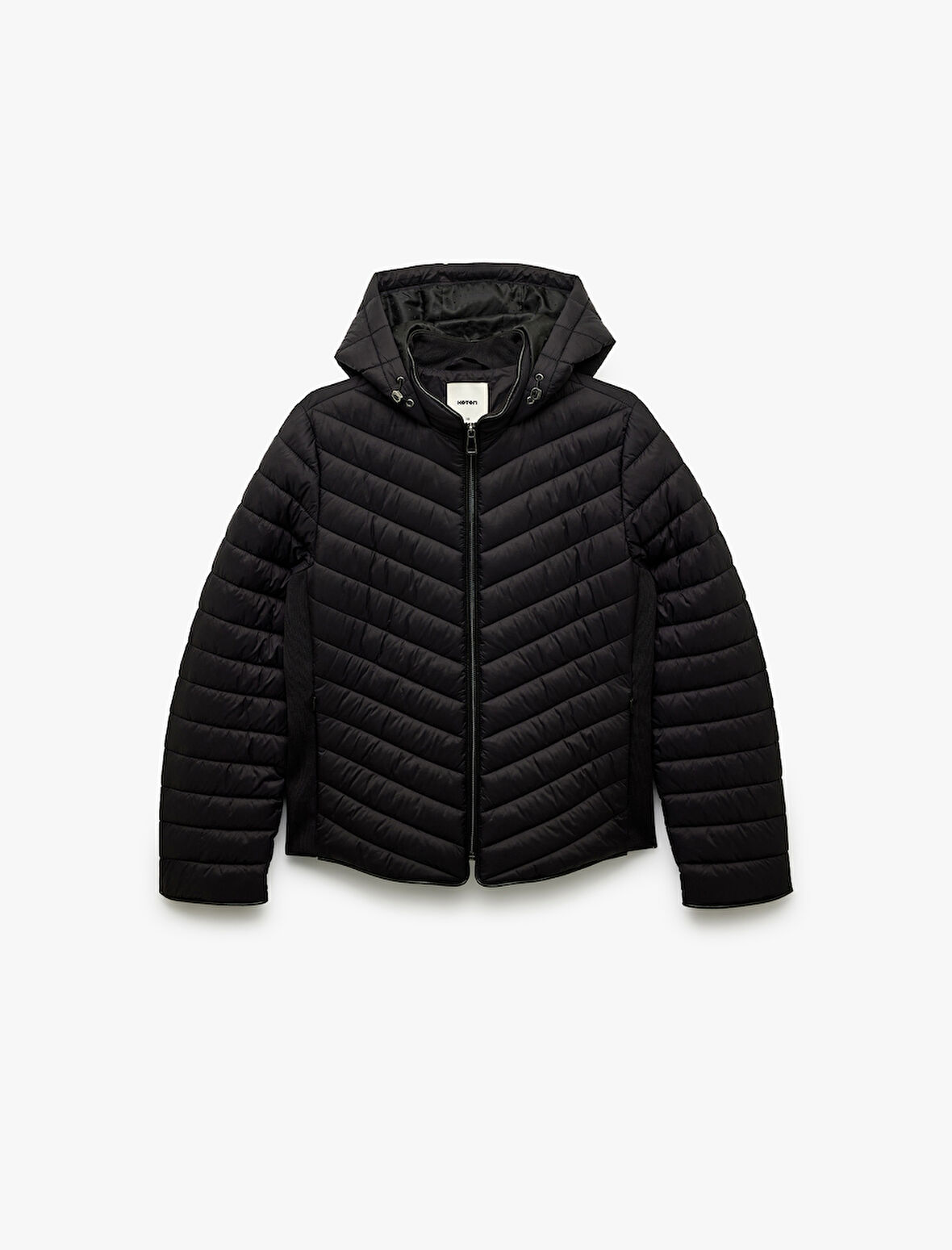 Uzun Kollu Cepli Fermuarlı Su İtici Kapüşonlu Şişme Mont