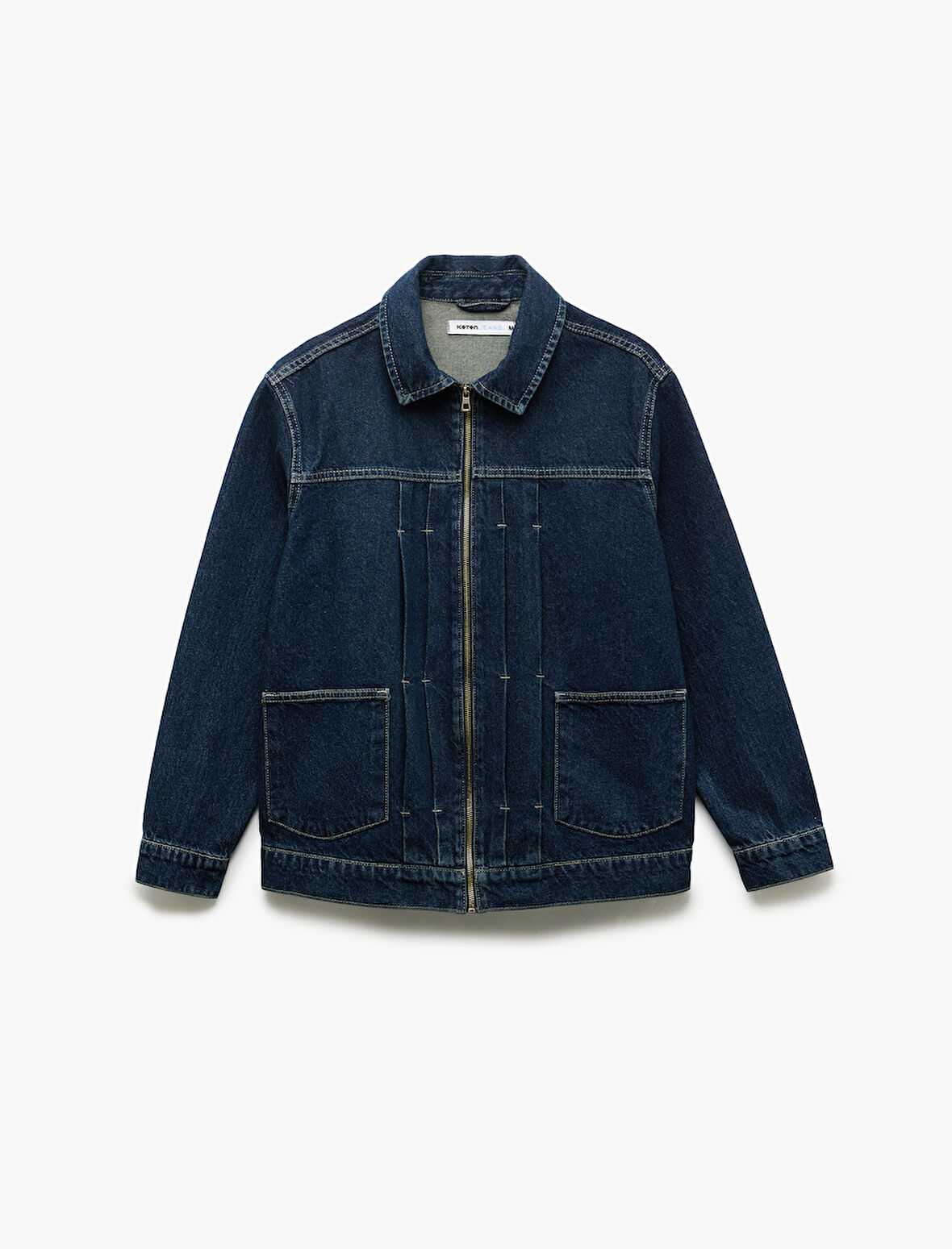 Fermuarlı Pamuklu Cepli Dikiş Detaylı Gömlek Yaka Denim Ceket