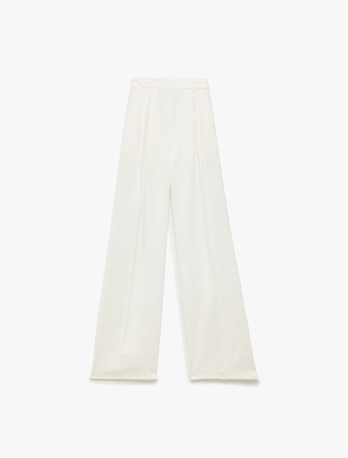 Beli Lastikli Cepli Keten Karışımlı Yüksek Bel Geniş Paça Pantolon