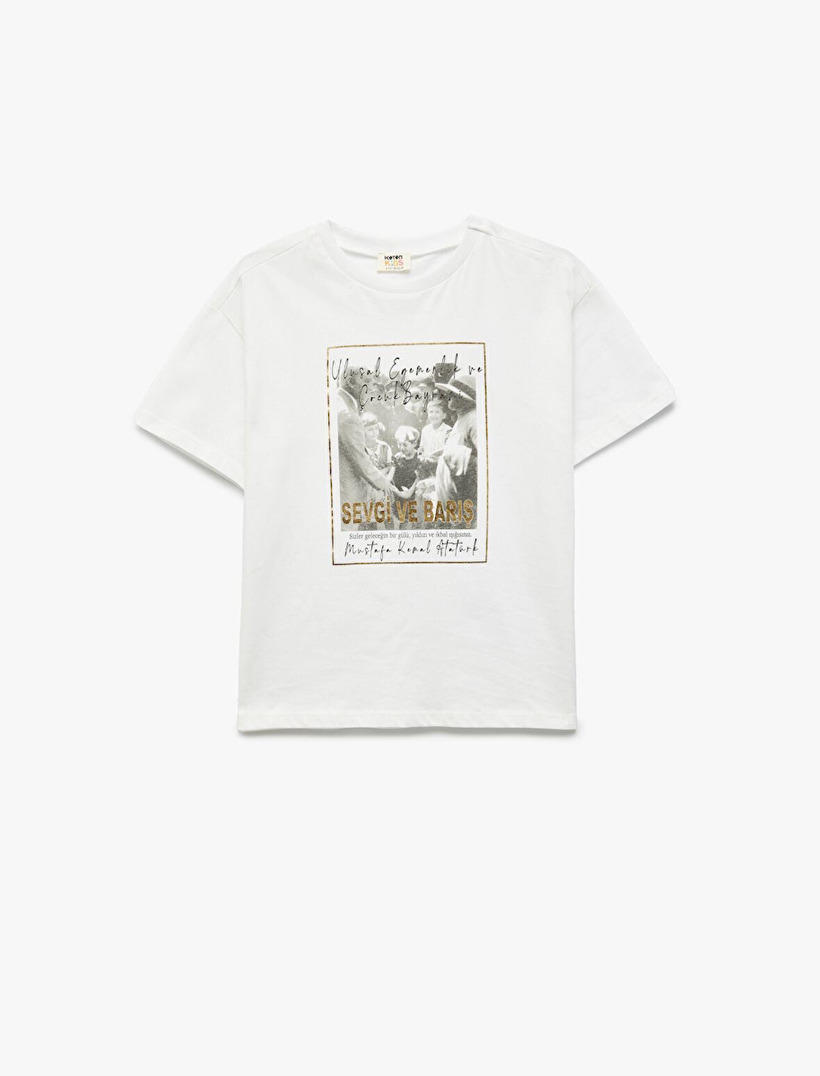 Pamuklu Bisiklet Yaka Kısa Kollu Atatürk Baskılı Tişört