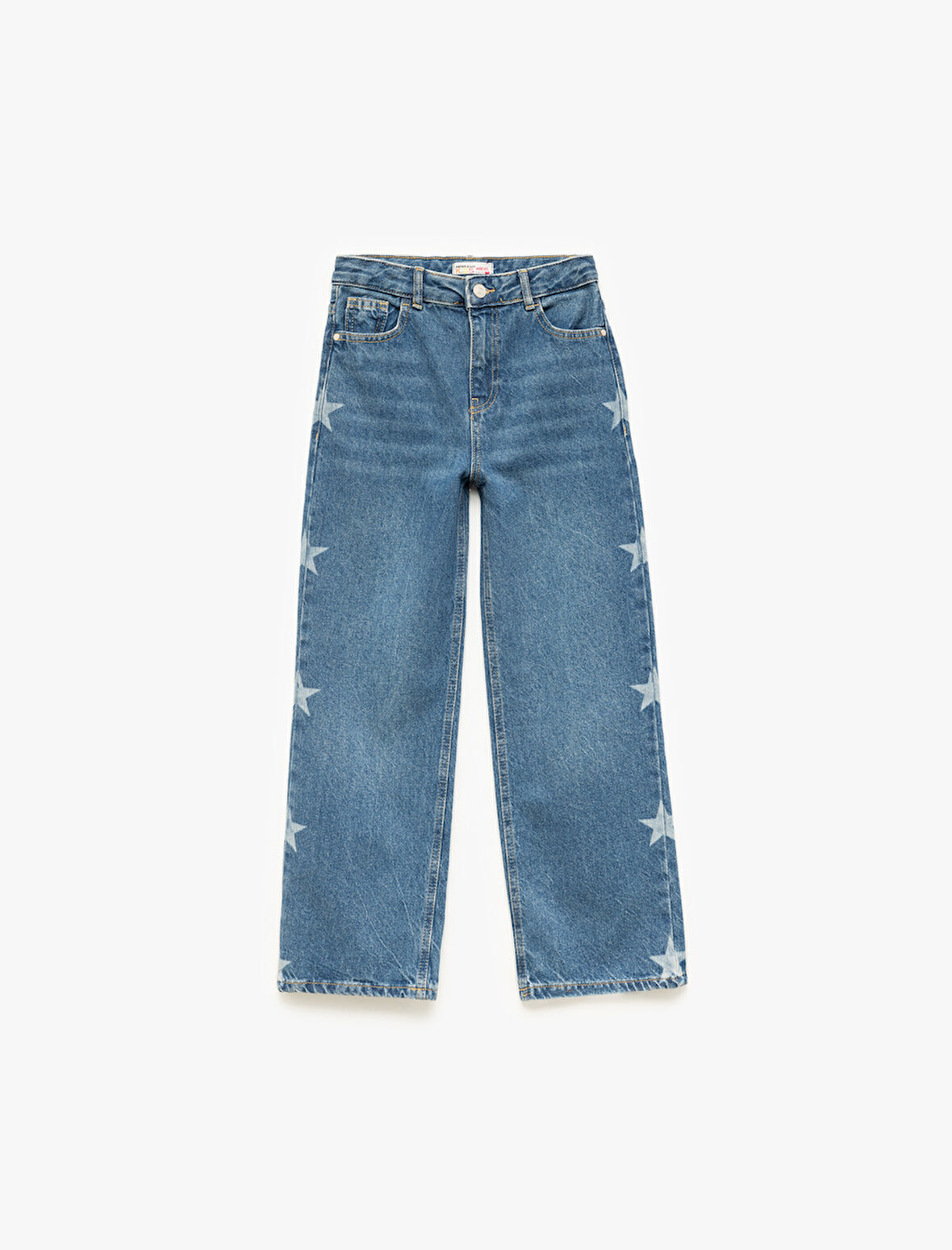 Pamuklu Yıldız Baskılı Geniş Paça Jean Pantolon