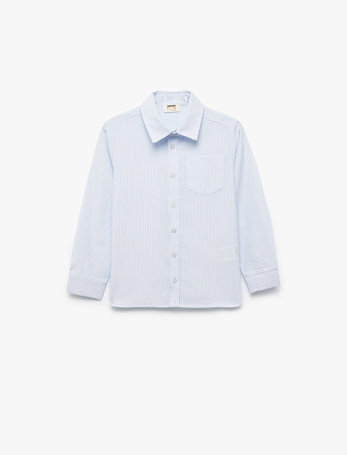 Uzun Kollu Klasik Yaka Cep Detaylı Çizgili Okul Gömleği