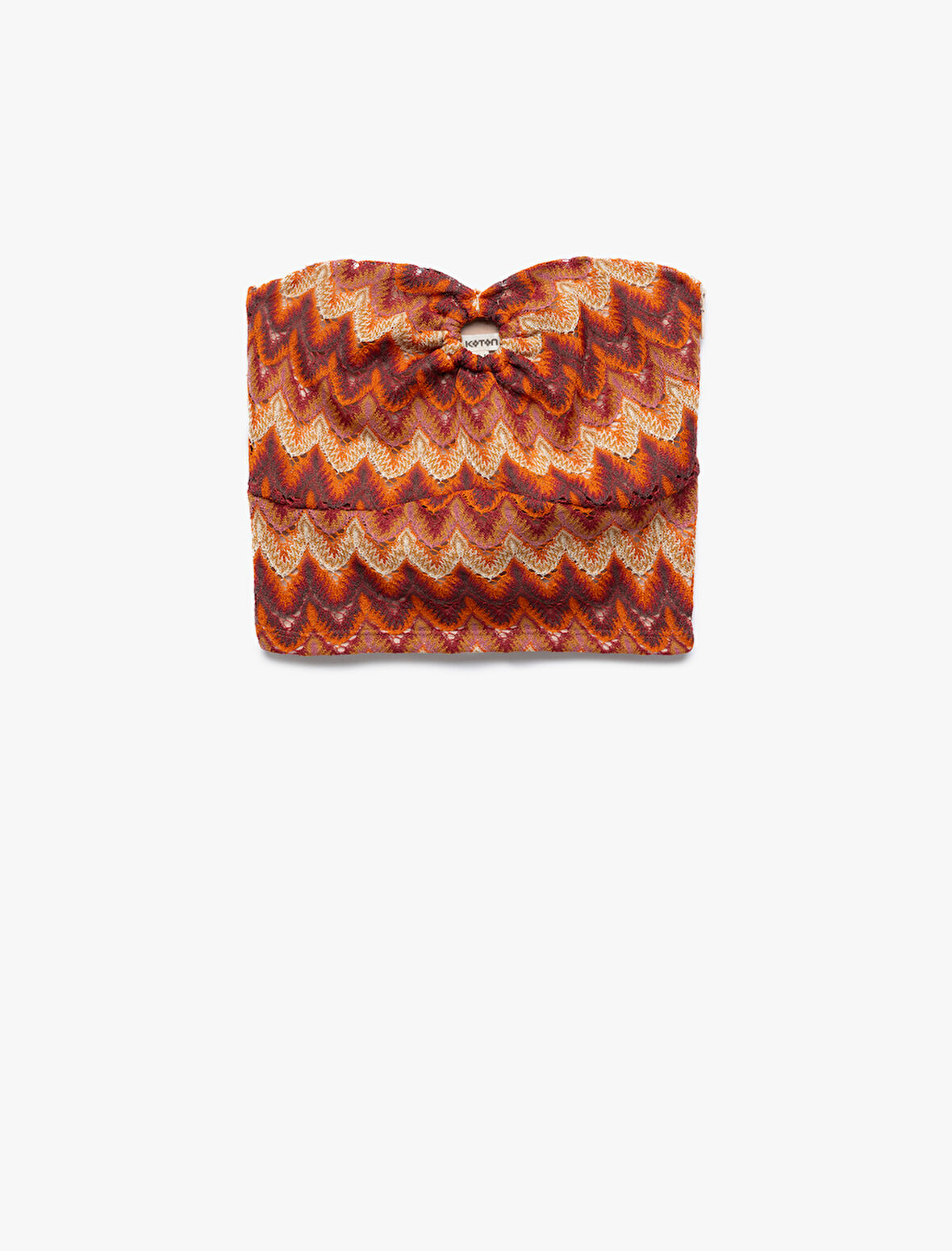 Desenli Aksesuarlı Kroşe Straplez Crop Üst