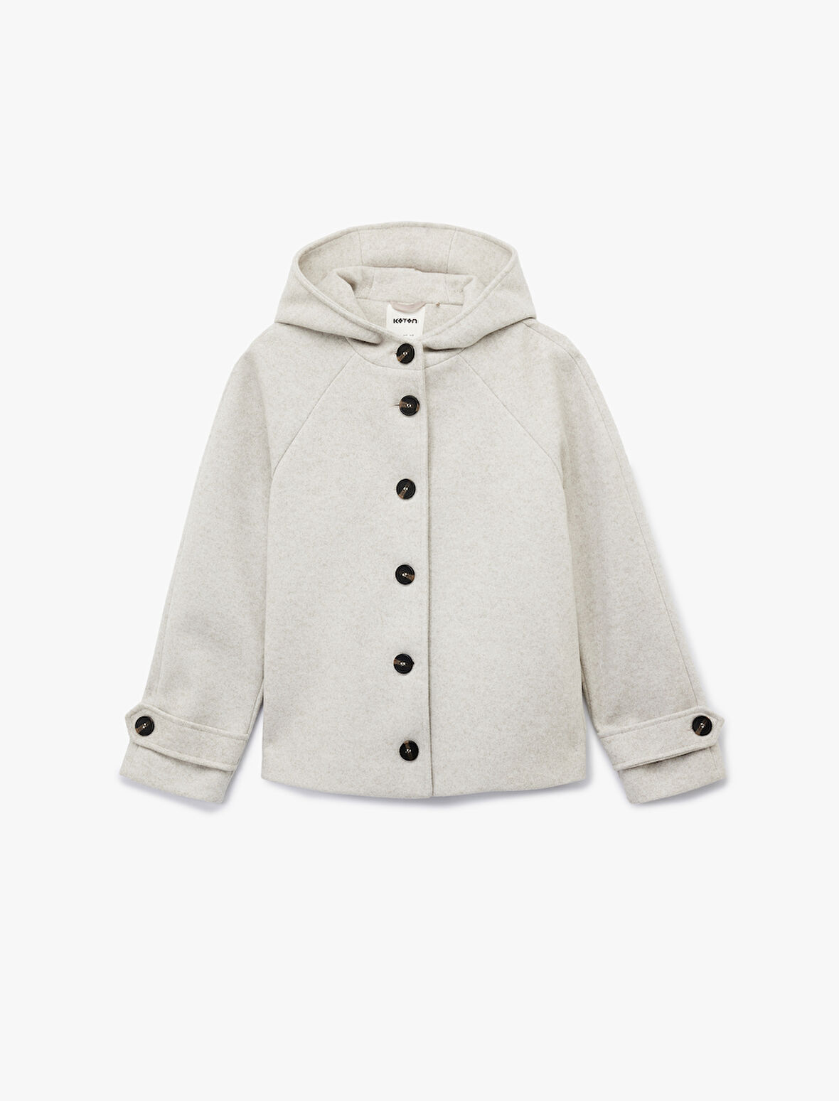 Uzun Kollu Cepli Düğmeli Kapüşonlu Kısa Kaşe Kaban