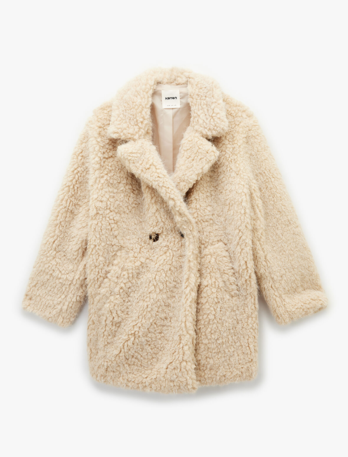 Uzun Kollu Cepli Oversize Kruvaze Suni Kürk Kaban