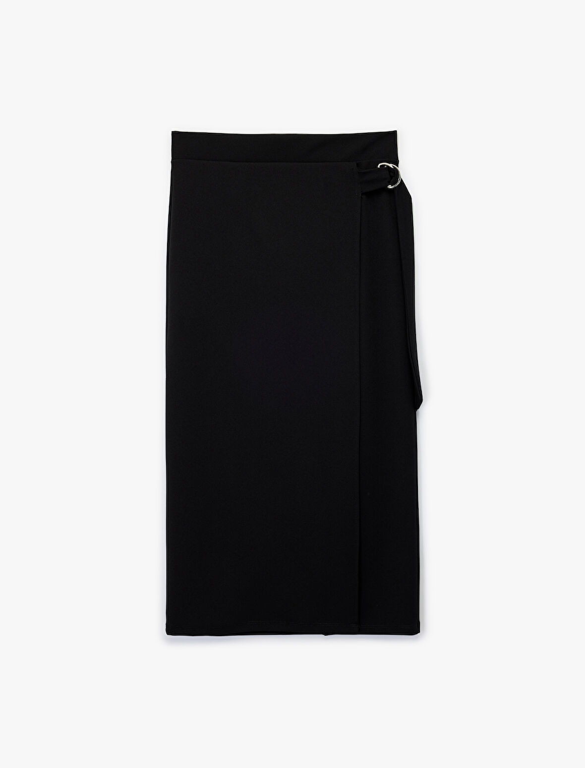 Krep Scuba Kumaş Metal Aksesuarlı Midi Kruvaze Etek