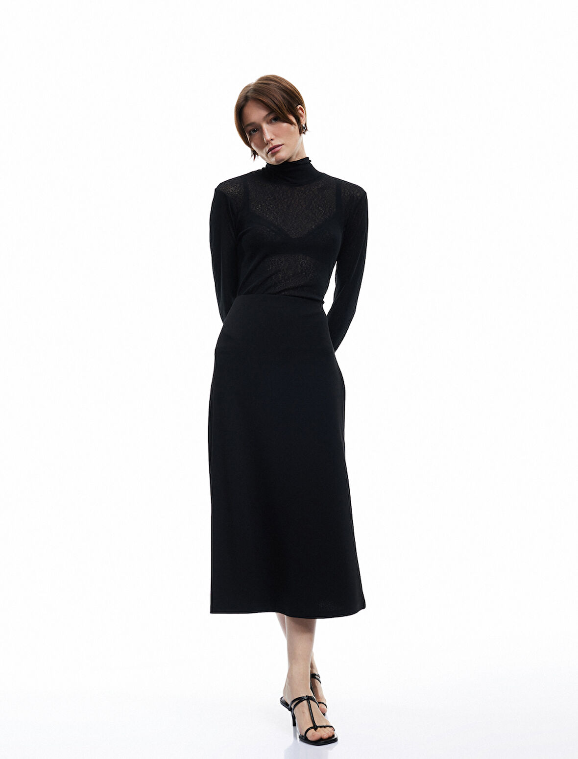 Krep Scuba Kumaş Rahat Kalıp Midi Boy A Kesim Etek