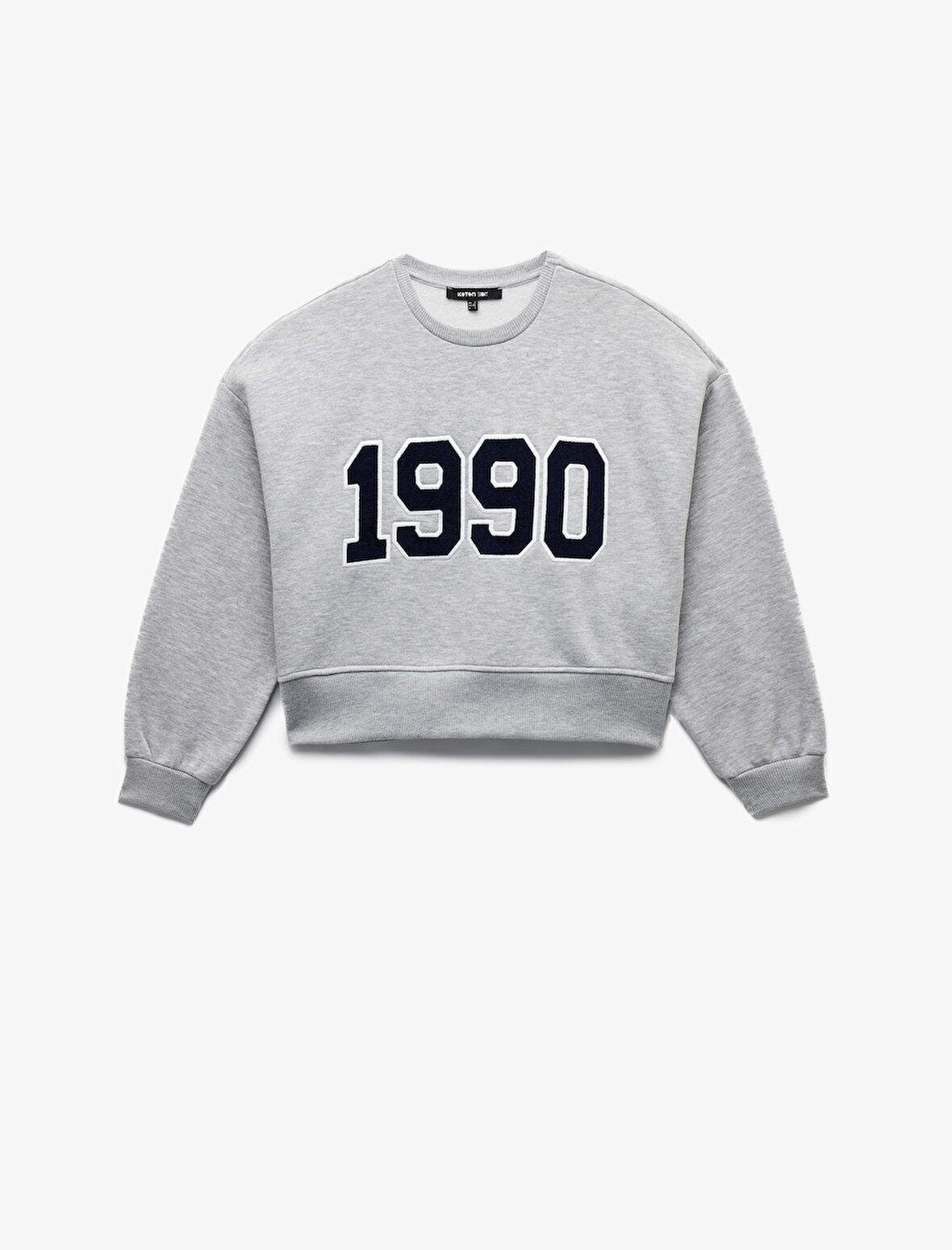 Üç İplik Şardonlu Uzun Kollu Bisiklet Yaka Nakışlı Crop Sweatshirt
