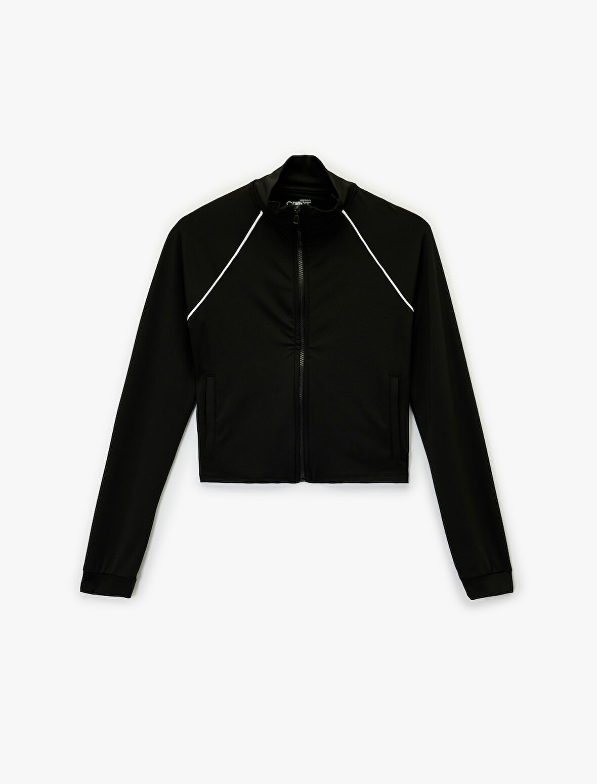 Dik Yaka Uzun Kollu Biyeli Fermuarlı Spor Sweatshirt