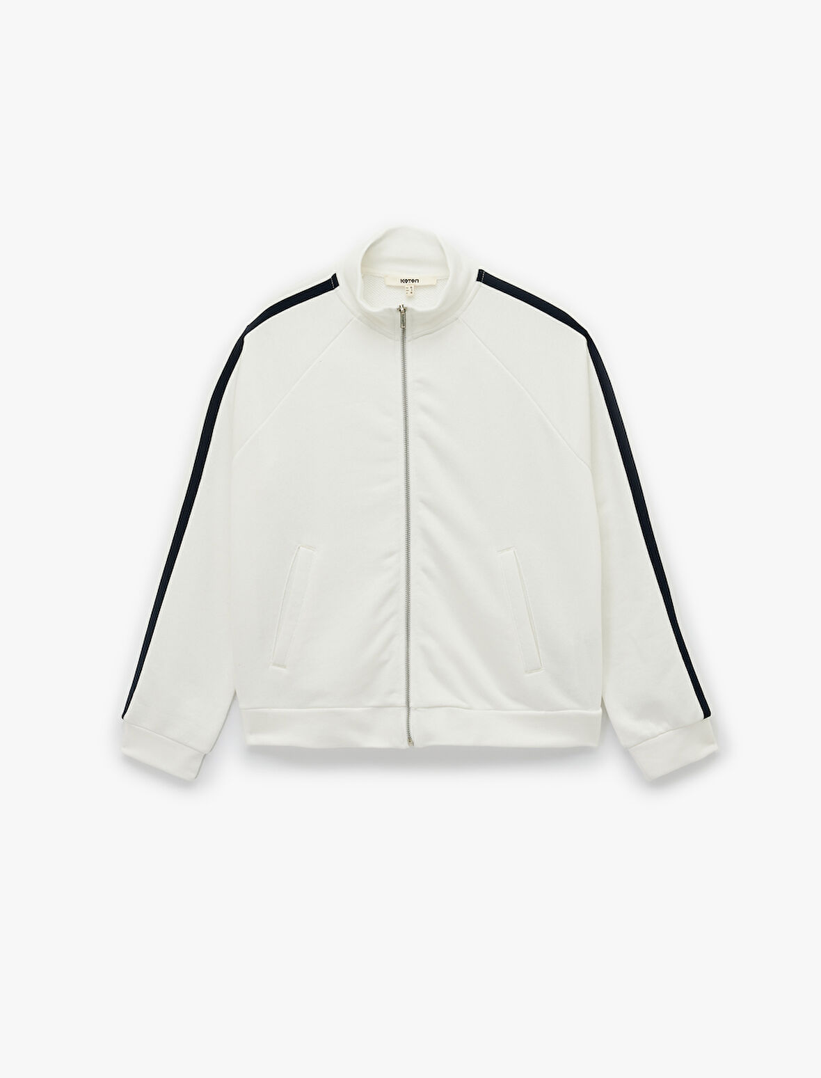 Üç İplik Şerit Detaylı Uzun Kollu Dik Yaka Fermuarlı Sweatshirt