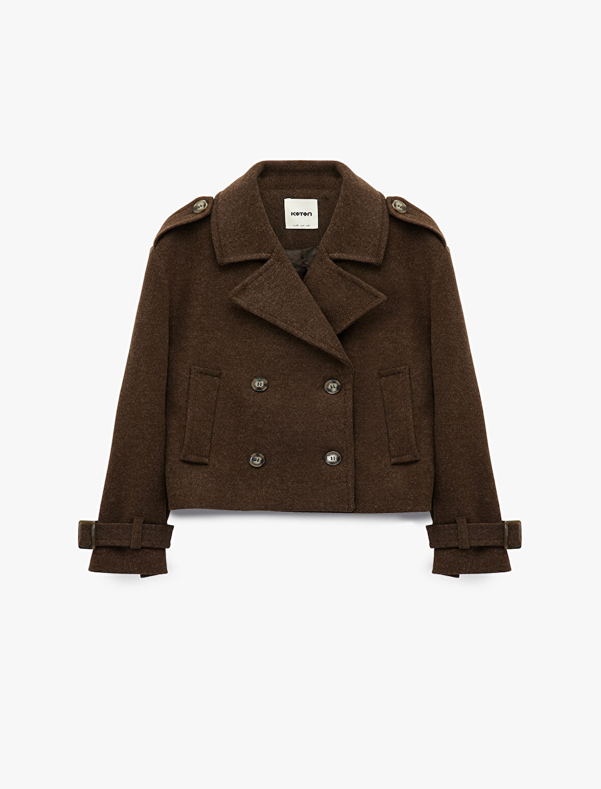 Cepli Düğmeli Uzun Kollu Kruvaze Kısa Kaşe Mont