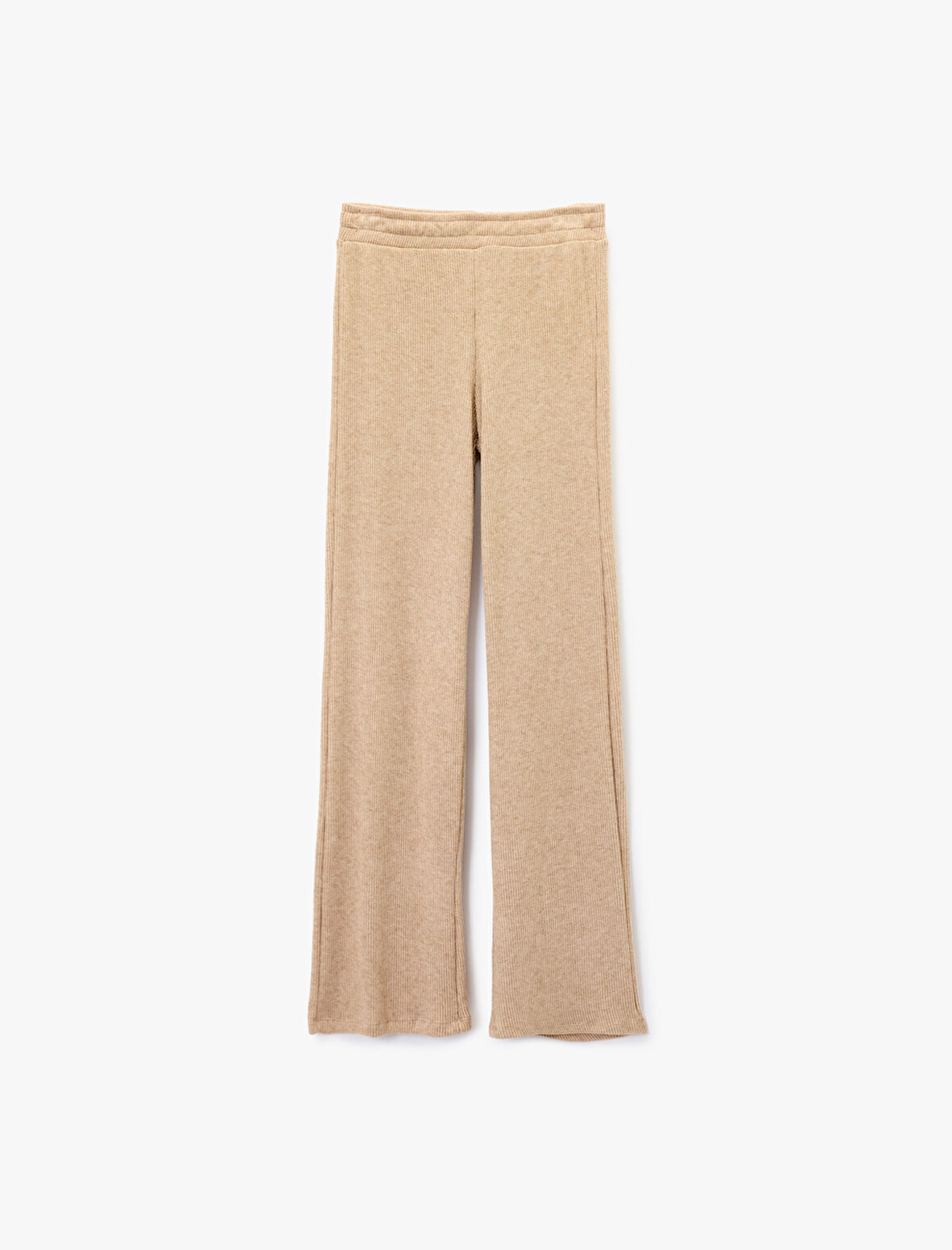 Beli Lastikli Düz Bol Paça Dokulu Pantolon