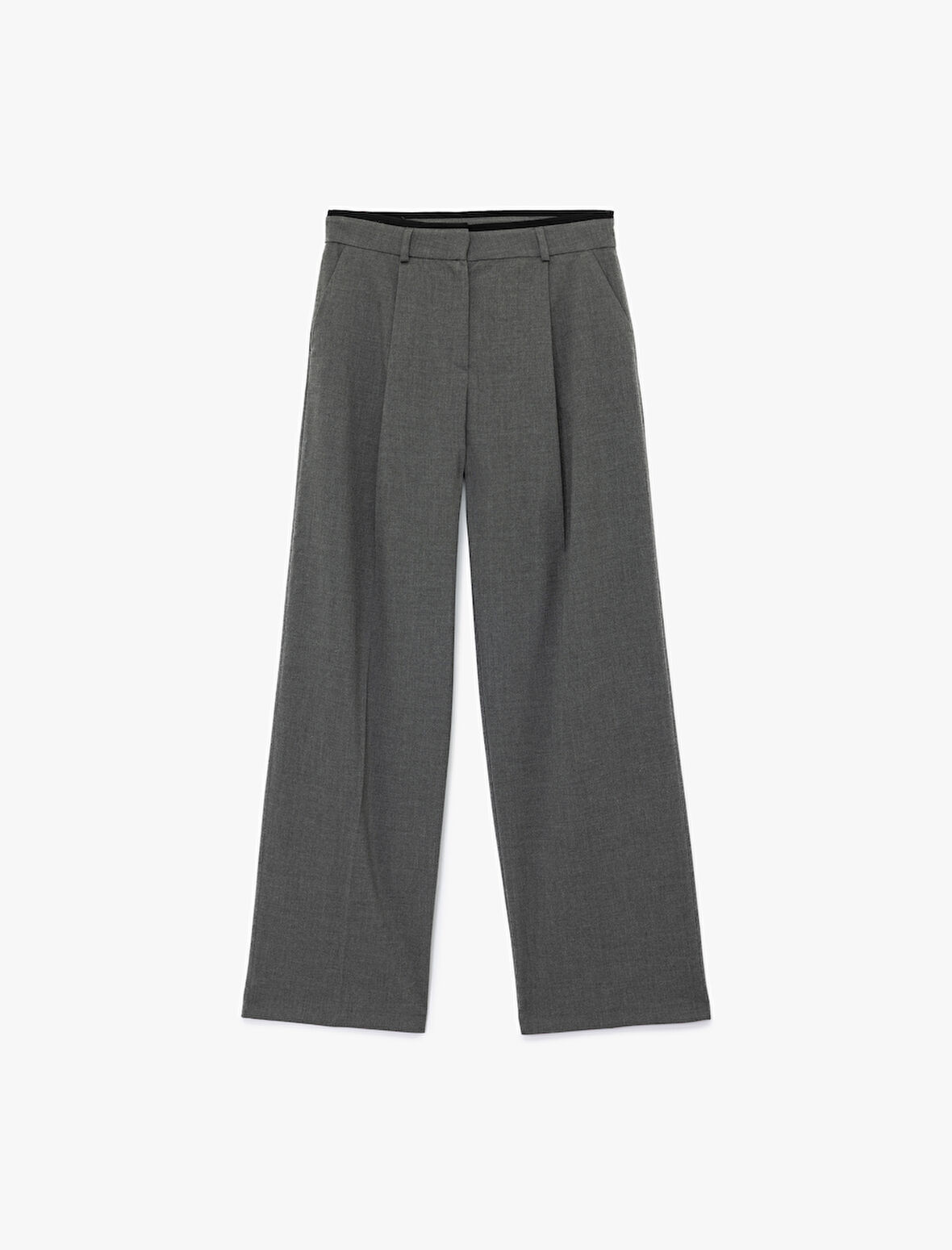 Pile Detaylı Cepli Geniş Paça Kumaş Pantolon