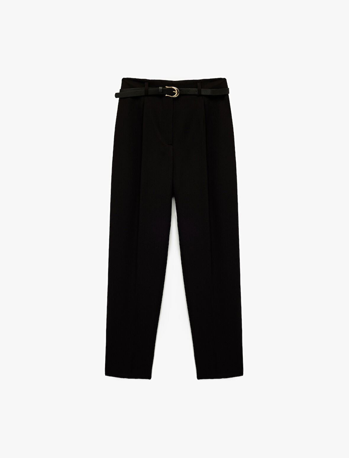 Slim Fit Yüksek Bel Kemerli Cigarette Kumaş Pantolon