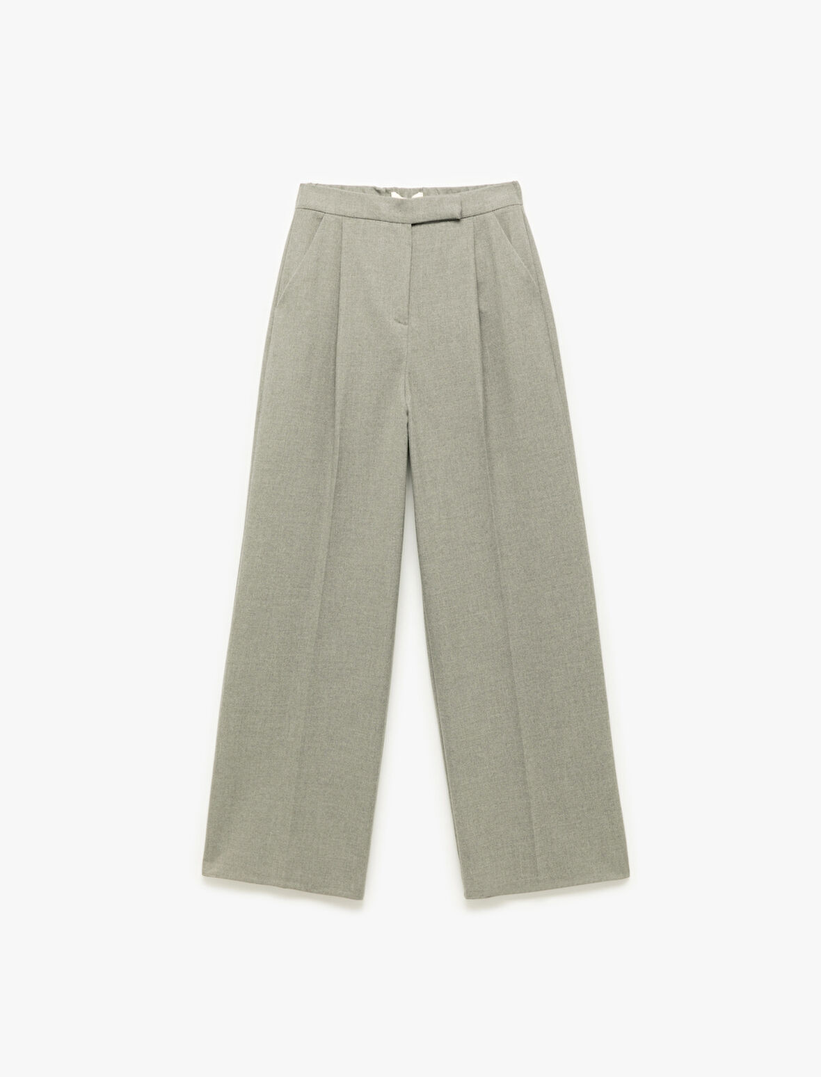 Cepli Pile Detaylı Yüksek Bel Geniş Paça Baggy Kumaş Pantolon