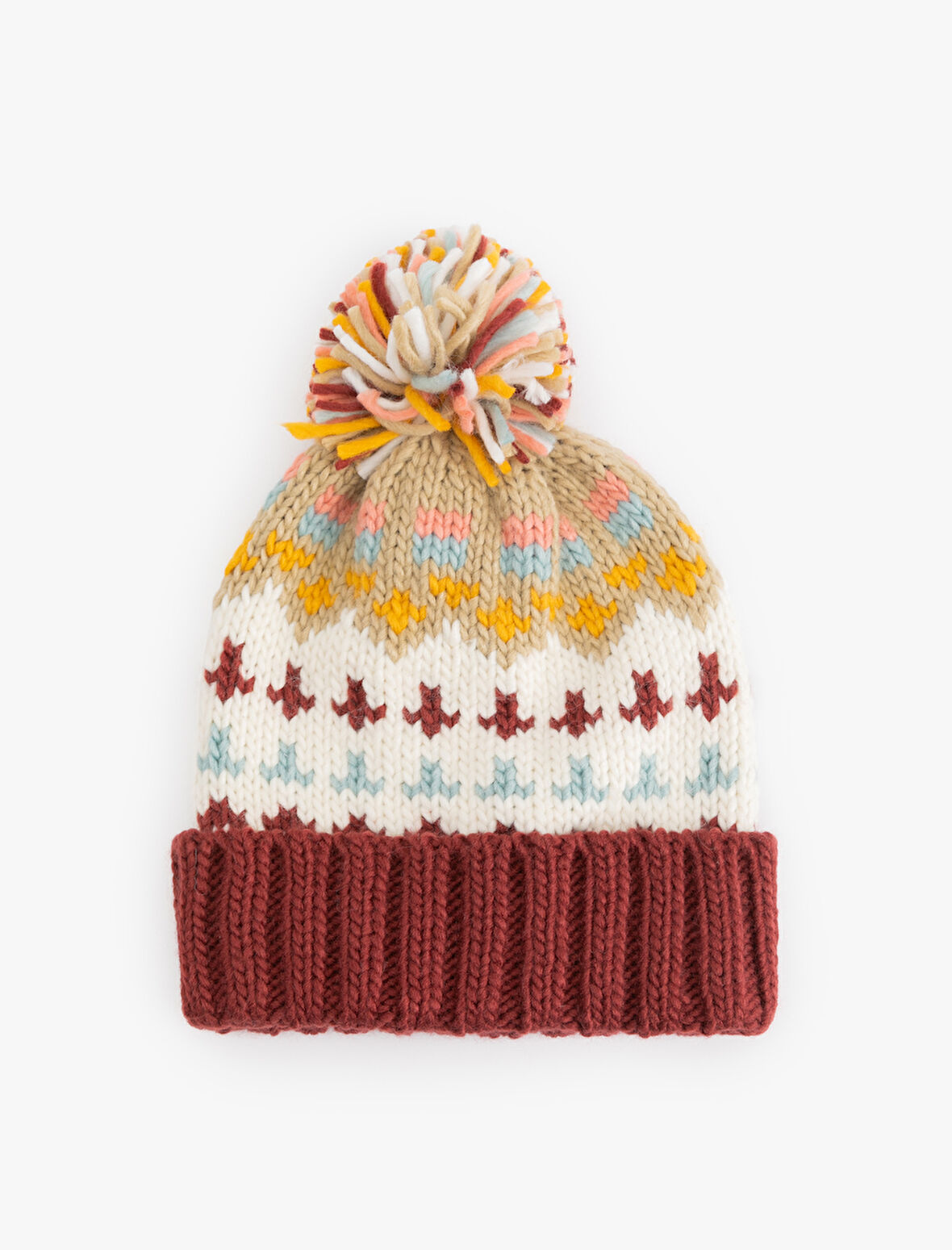 Desenli Ponpon Detaylı Örgü Bere