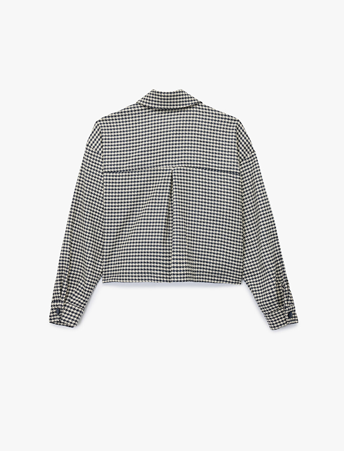 Uzun Kollu Cepli Kazayağı Desenli Oversize Gömlek Ceket