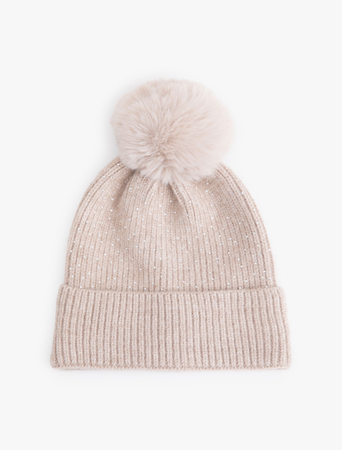 Ponpon Detaylı Simli Katlı Örgü Bere