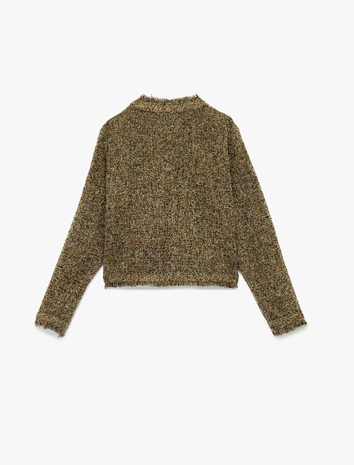 Uzun Kollu Bisiklet Yaka Düğmeli Cepli Tüvit Ceket