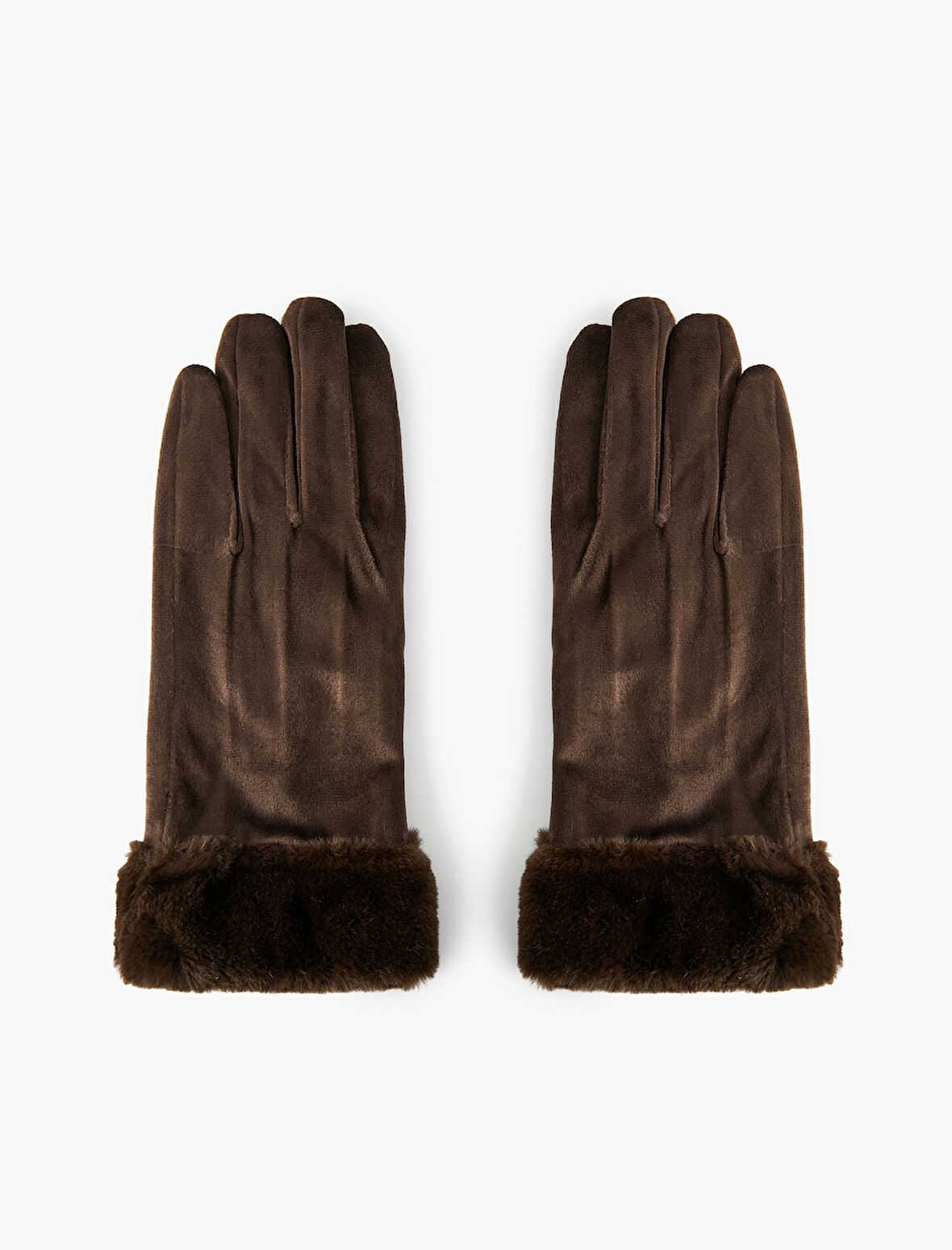 Suni Kürk Detaylı Süet Görünümlü Eldiven