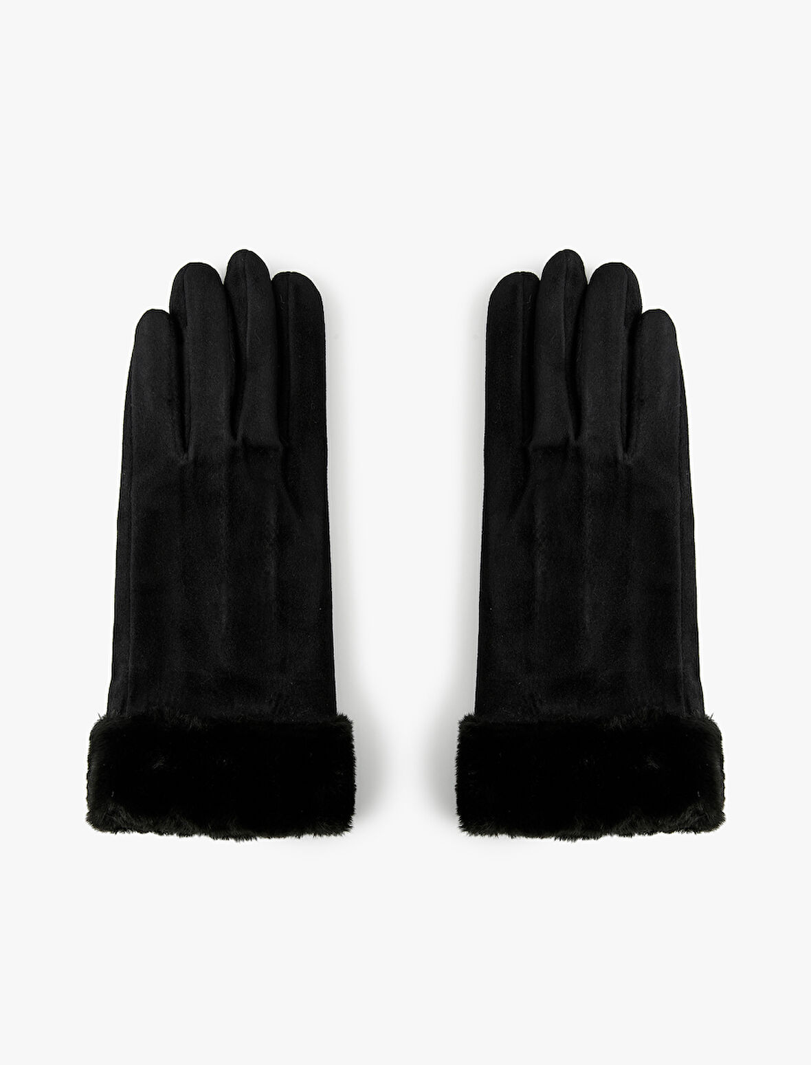 Suni Kürk Detaylı Süet Görünümlü Eldiven