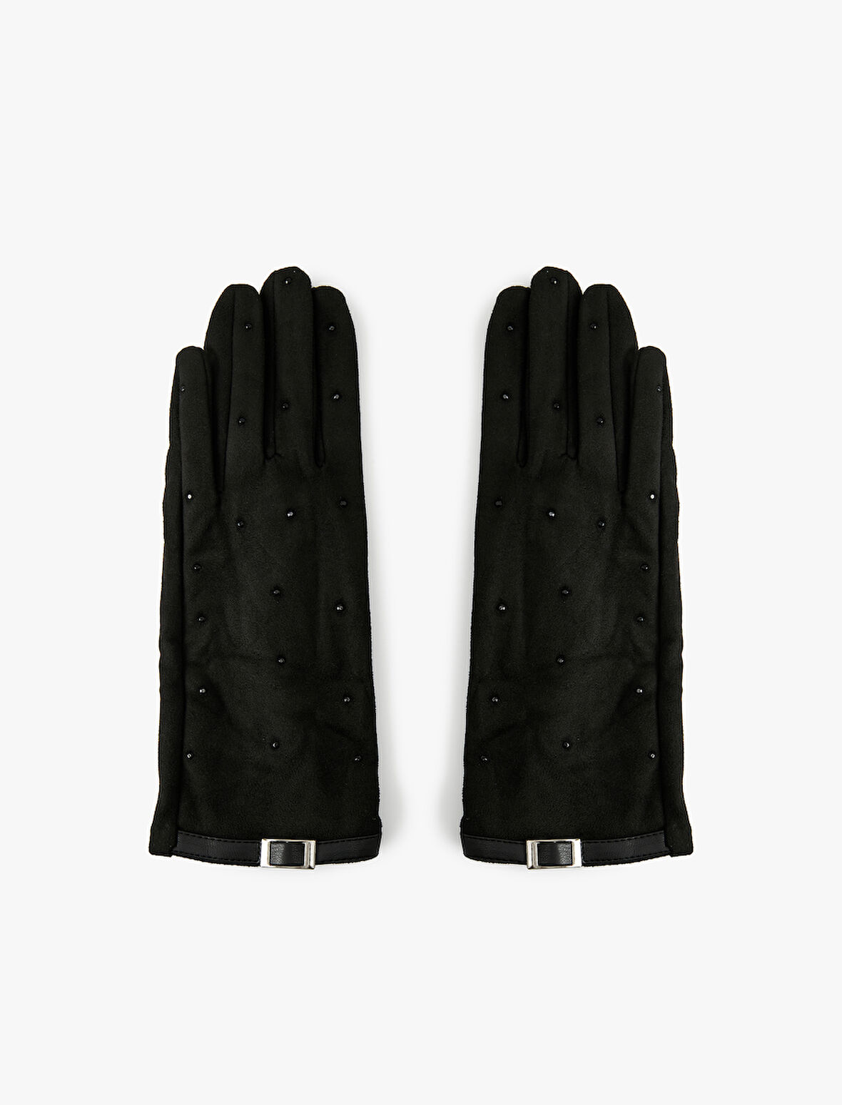 Kemer Detaylı Taşlı Süet Görünümlü Eldiven