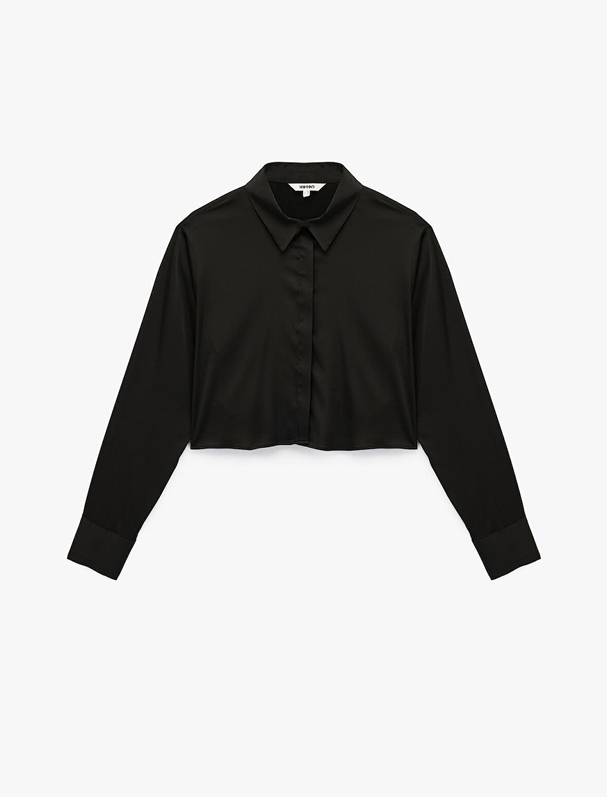 Uzun Kollu Klasik Yaka Crop Saten Gömlek