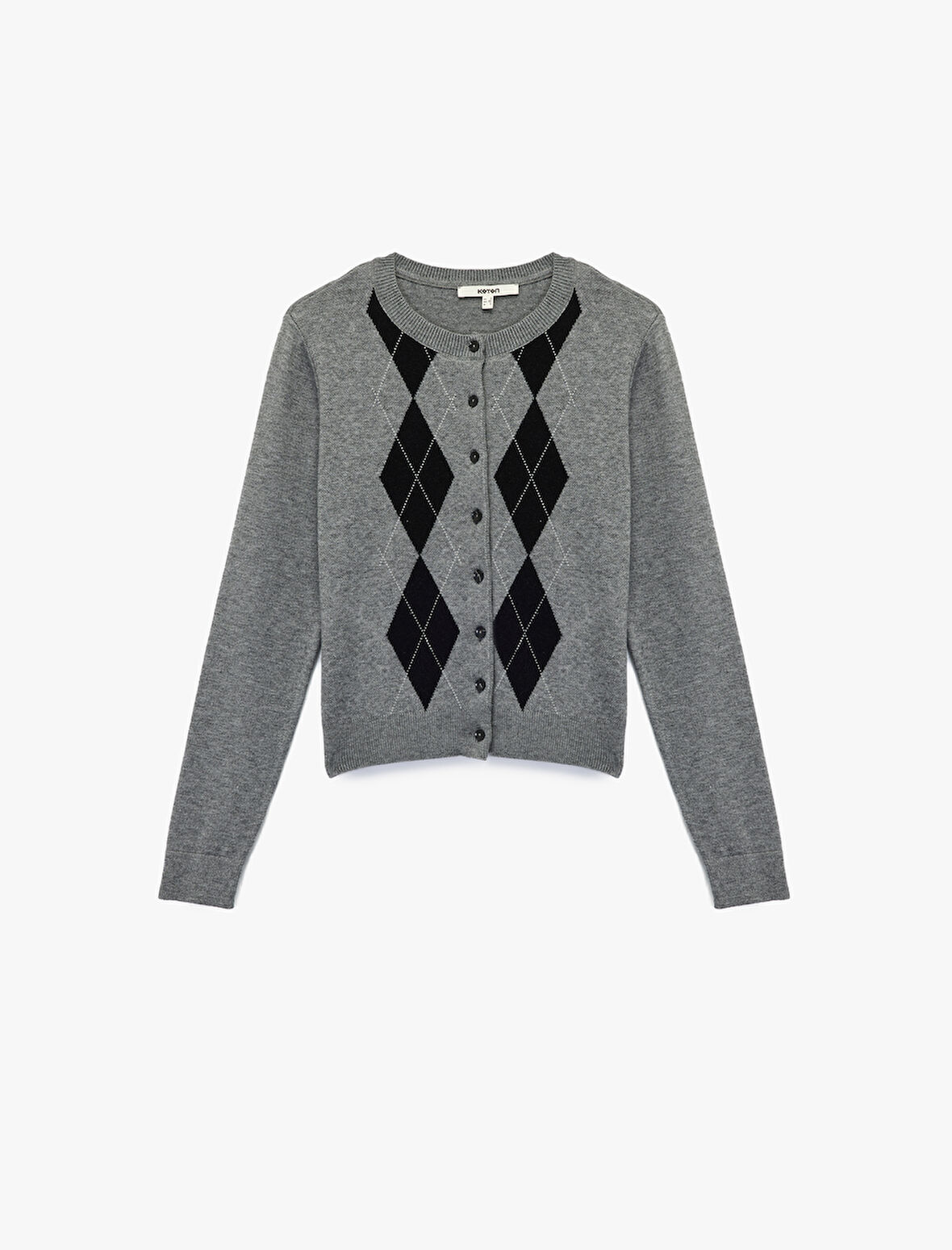 Düğmeli Uzun Kollu Bisiklet Yaka Baklava Desenli Triko Hırka