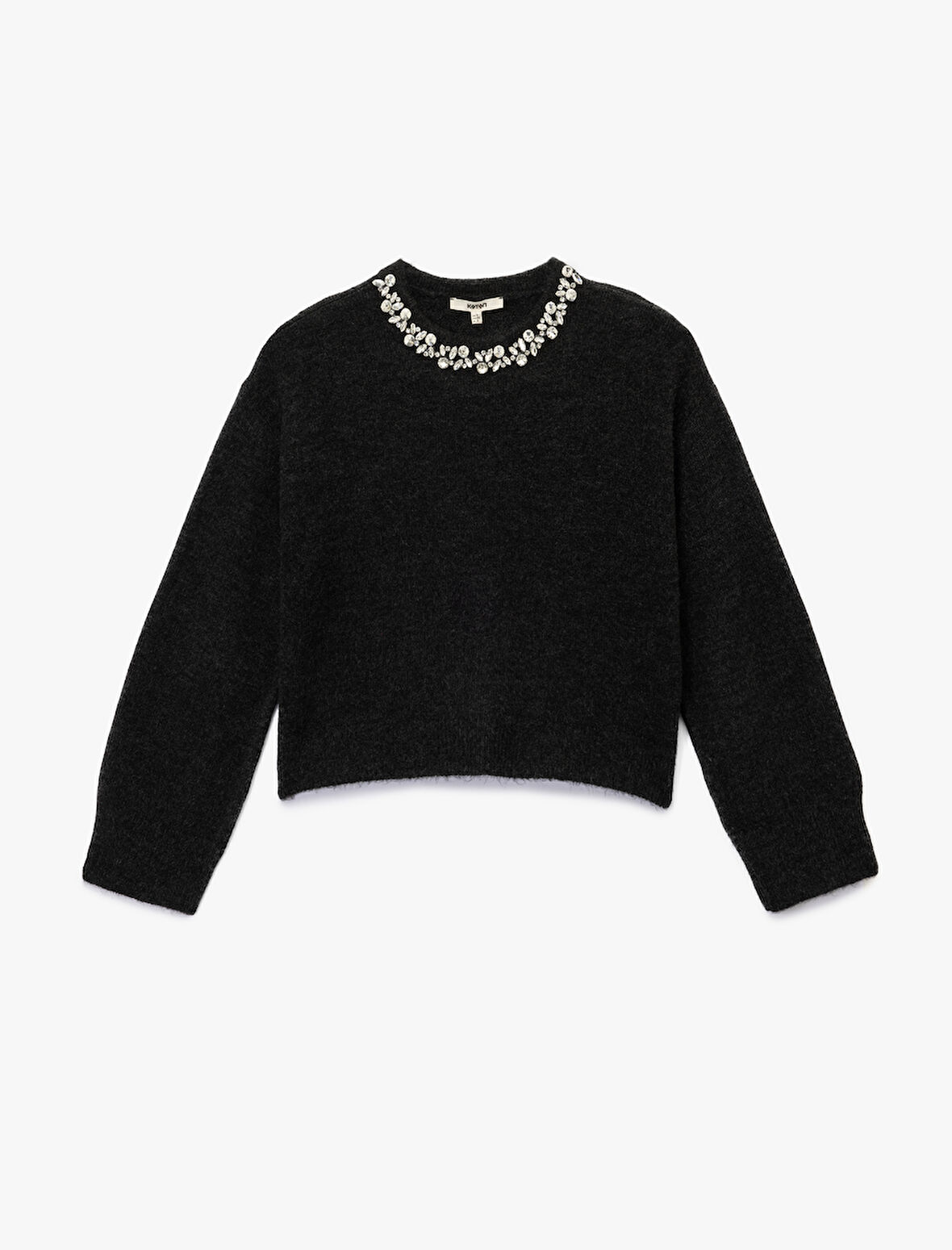 Uzun Kollu Bisiklet Yaka Taşlı Triko Kazak