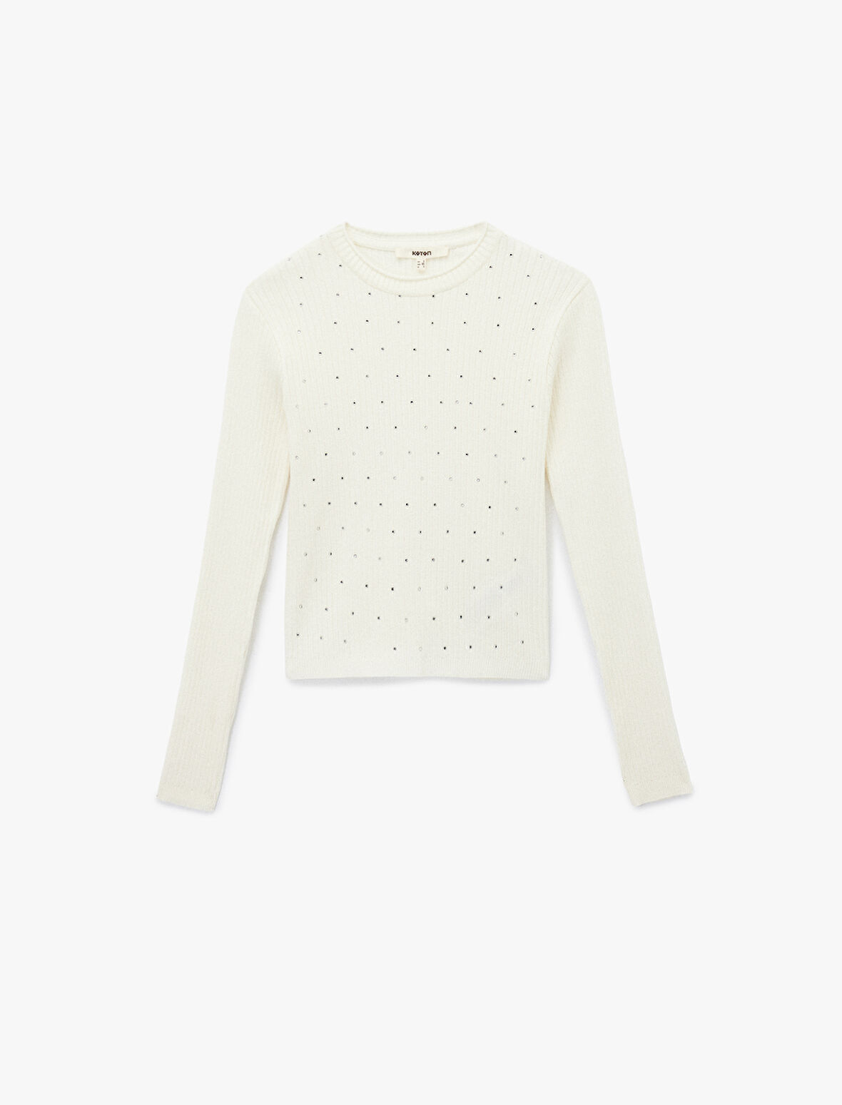 Uzun Kollu Bisiklet Yaka Taşlı Triko Kazak