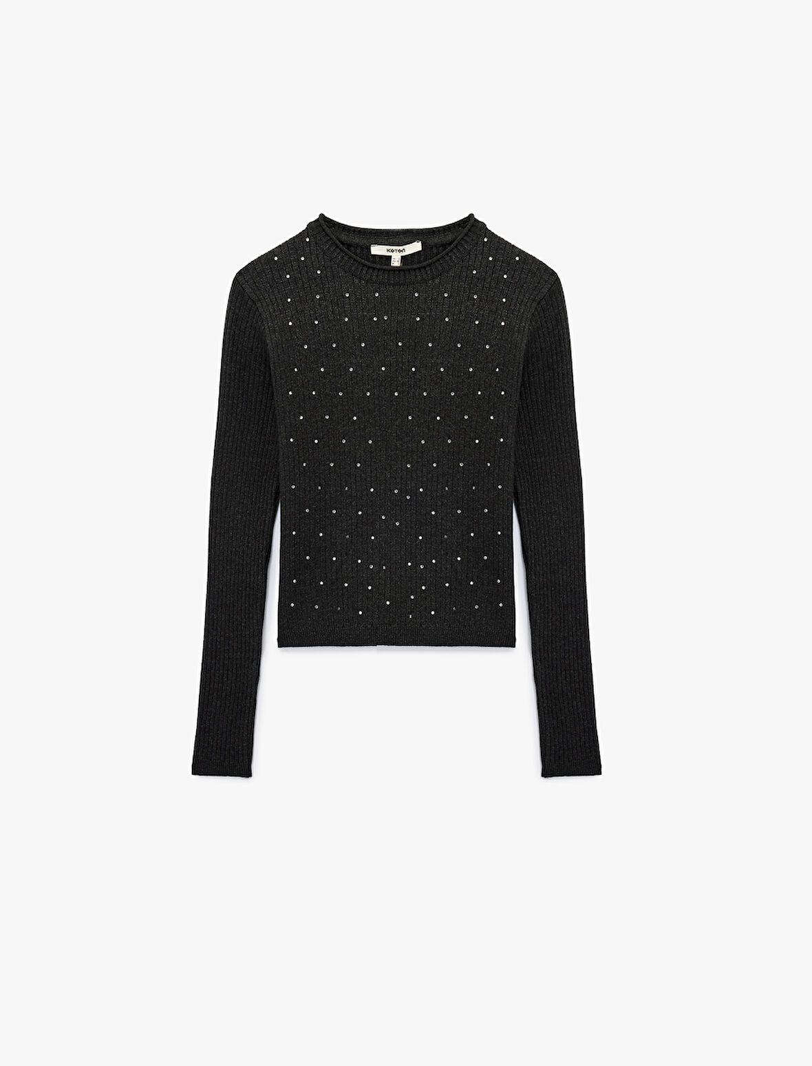 Uzun Kollu Bisiklet Yaka Taşlı Triko Kazak