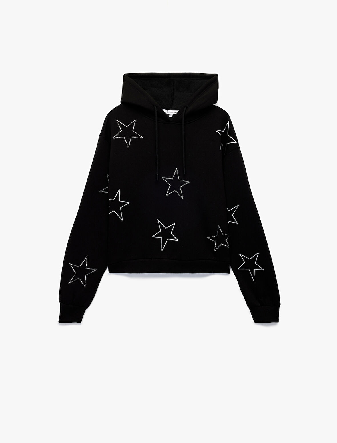 Şardonlu Uzun Kollu Kapüşonlu Oversize Taşlı Sweatshirt