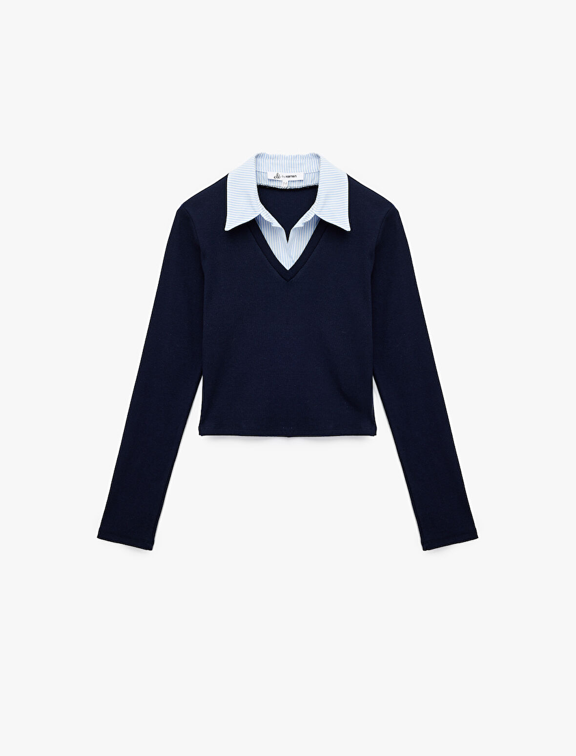 Uzun Kollu Gömlek Yaka Slim Fit Pamuklu Tişört