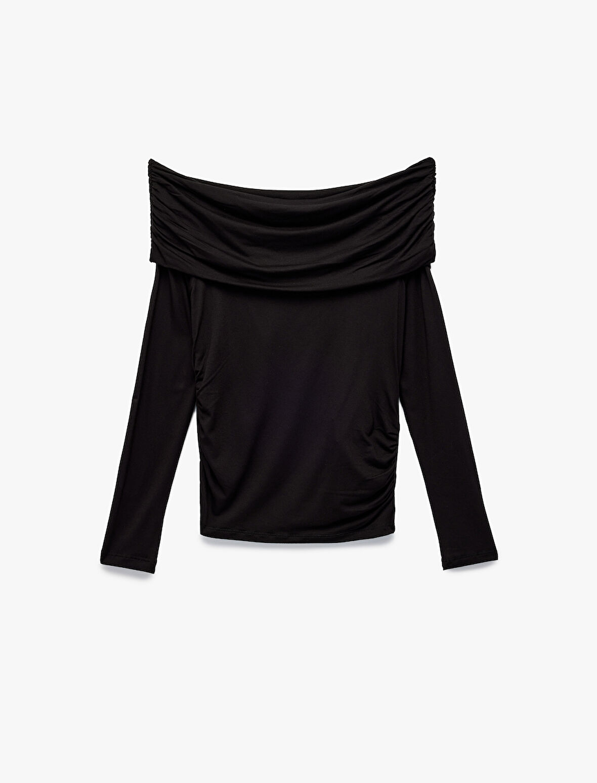 Slim Fit Omzu Açık Drapeli Uzun Kollu Viskon Tişört