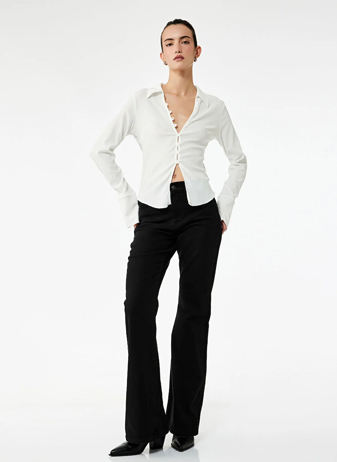 Koton Normal Bel Tights Fit Siyah Kadın Pantolon 6WAL40007MW