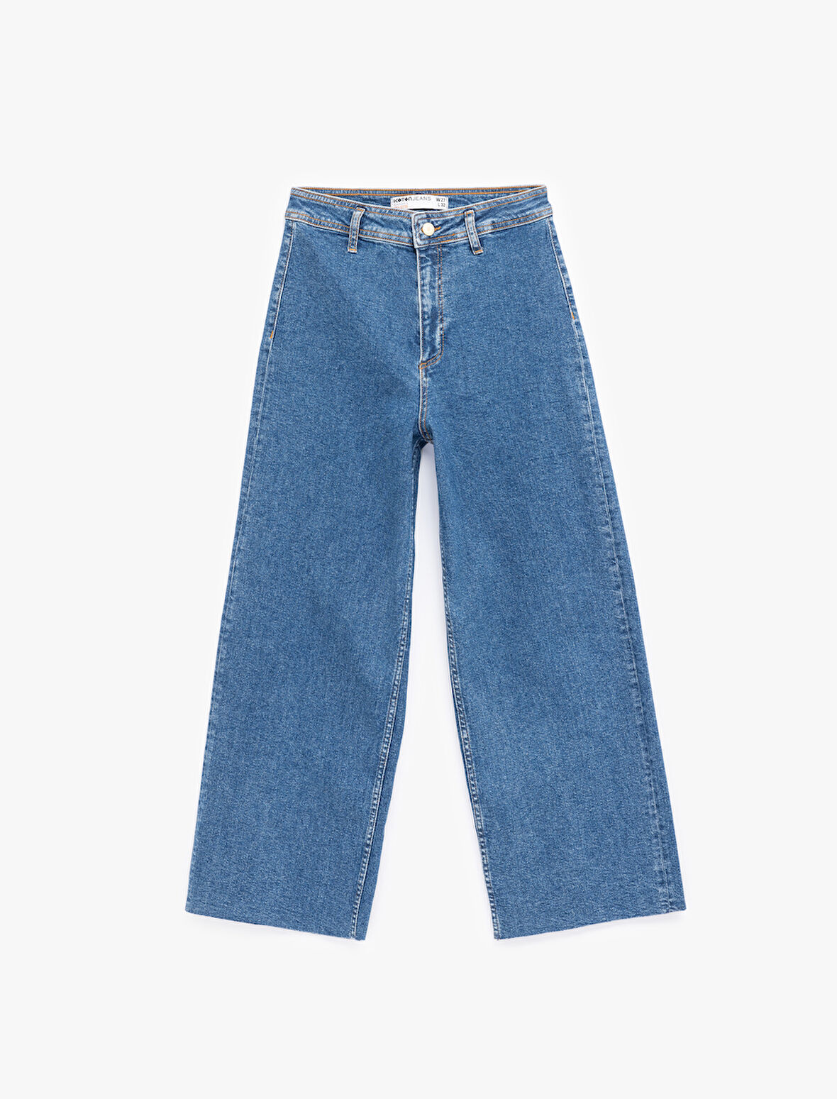 Yüksek Bel Rahat Kesim Geniş Paça Pamuklu Jean Pantolon - Culotte Jeans