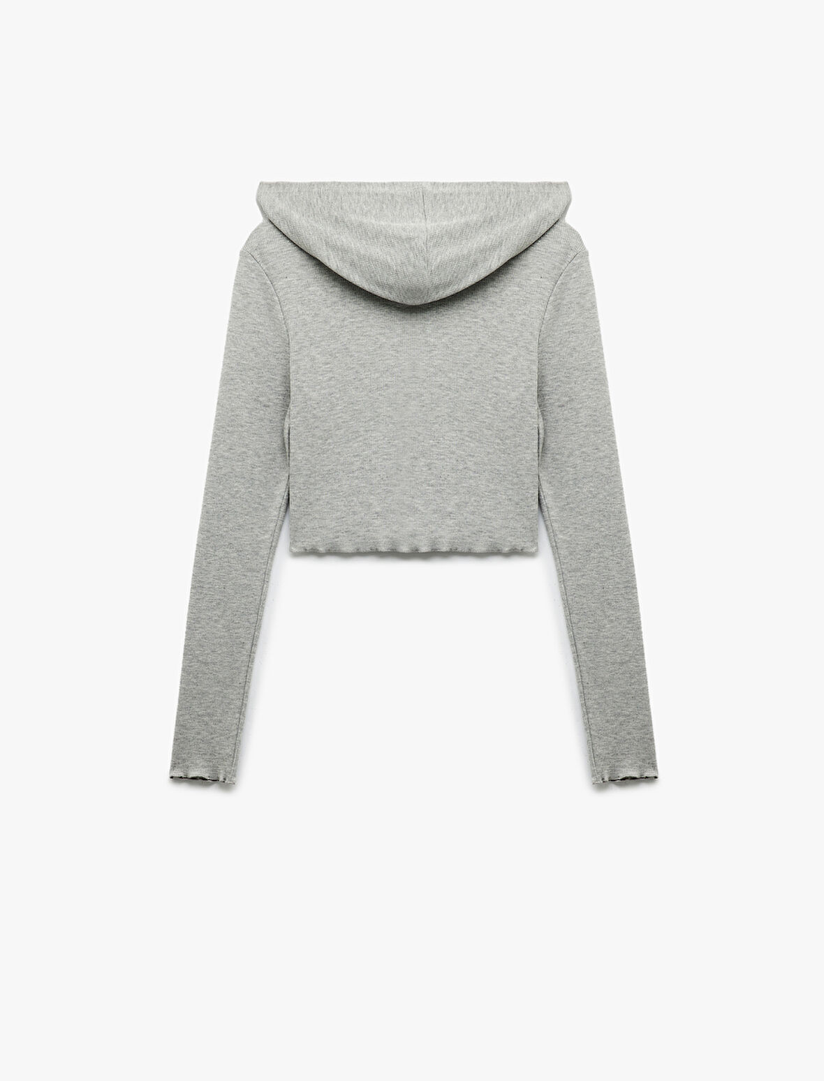 Kapüşonlu Fermuarlı Viskon Karışımlı Dar Kesim Uzun Kollu Crop Hırka