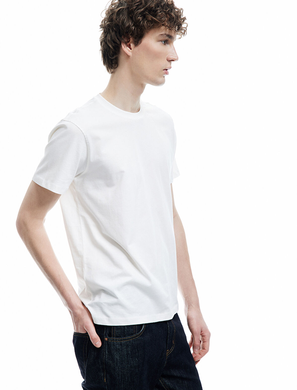 Pamuklu Kısa Kollu Bisiklet Yaka Erkek Basic Tişört