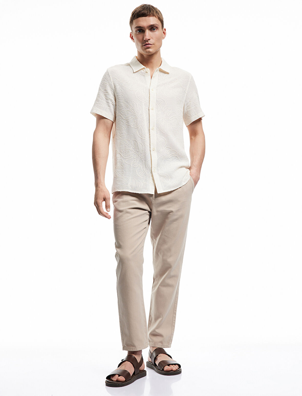 Pamuklu Cep Detaylı Beli Bağcıklı Kanvas Pantolon