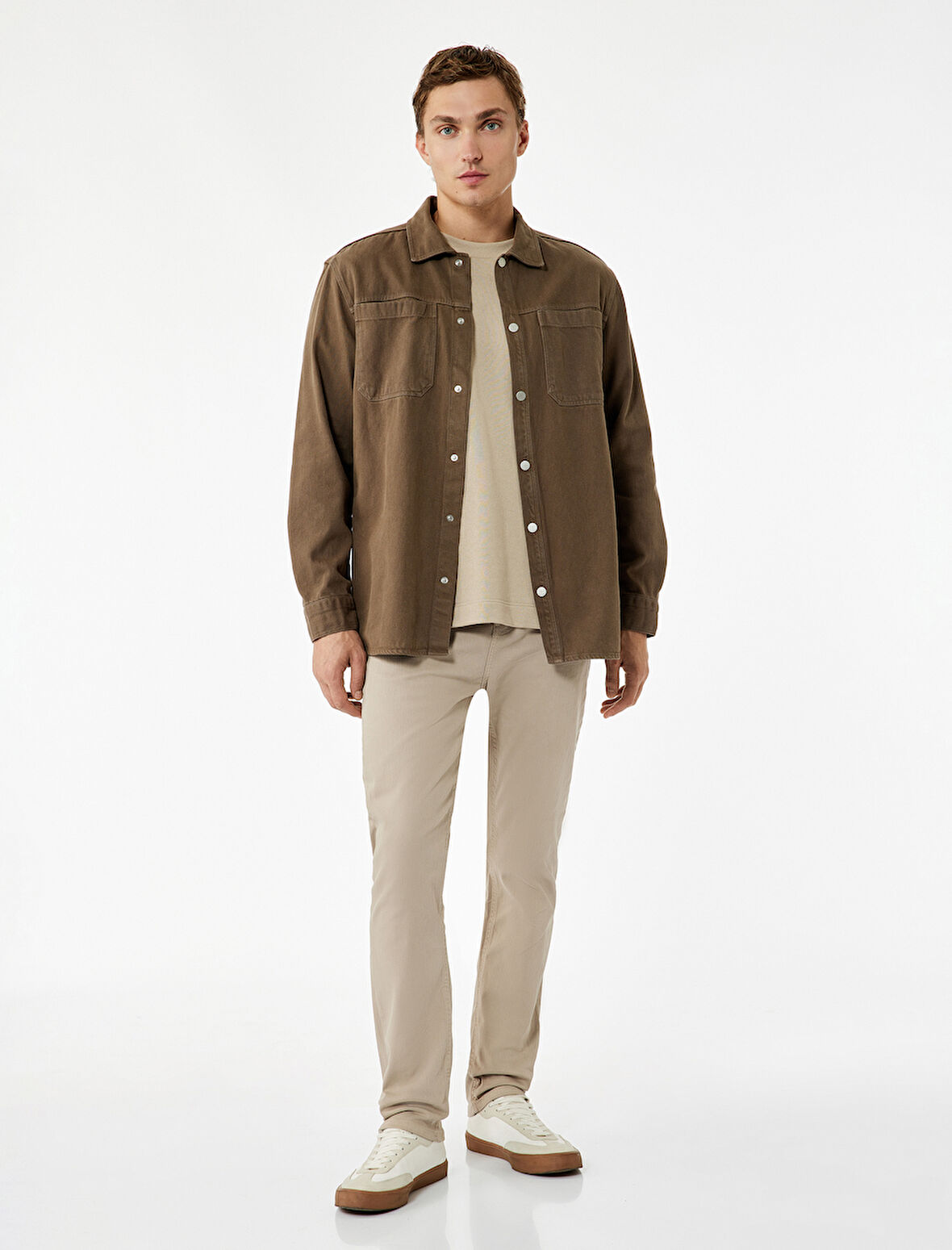 Normal Bel Düğmeli Pamuklu Cep Detaylı Gabardin Pantolon