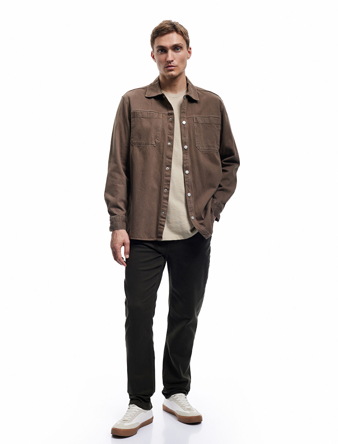 Normal Bel Düğmeli Pamuklu Cep Detaylı Gabardin Pantolon