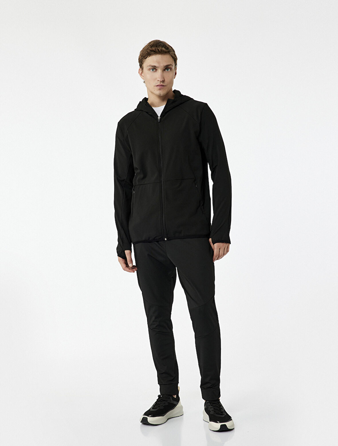 Slim Fit Uzun Kollu Fermuarlı Cep Detaylı Kapşonlu Spor Sweatshirt