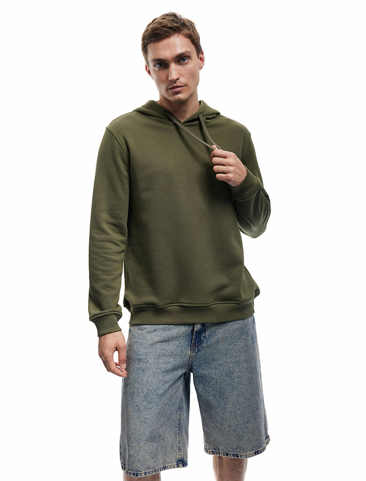 Şardonlu Uzun Kollu Basic Kapşonlu Sweatshirt