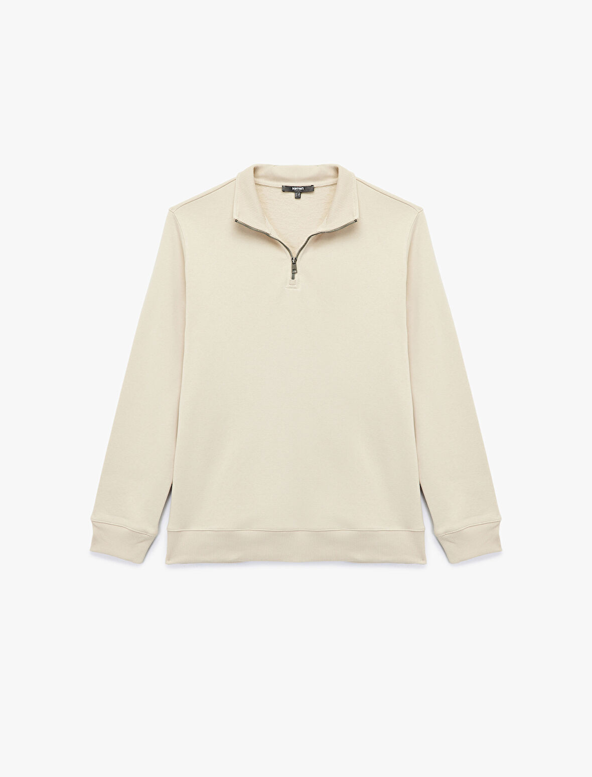 Uzun Kollu Şardonlu Basic Yarım Fermuarlı Sweatshirt